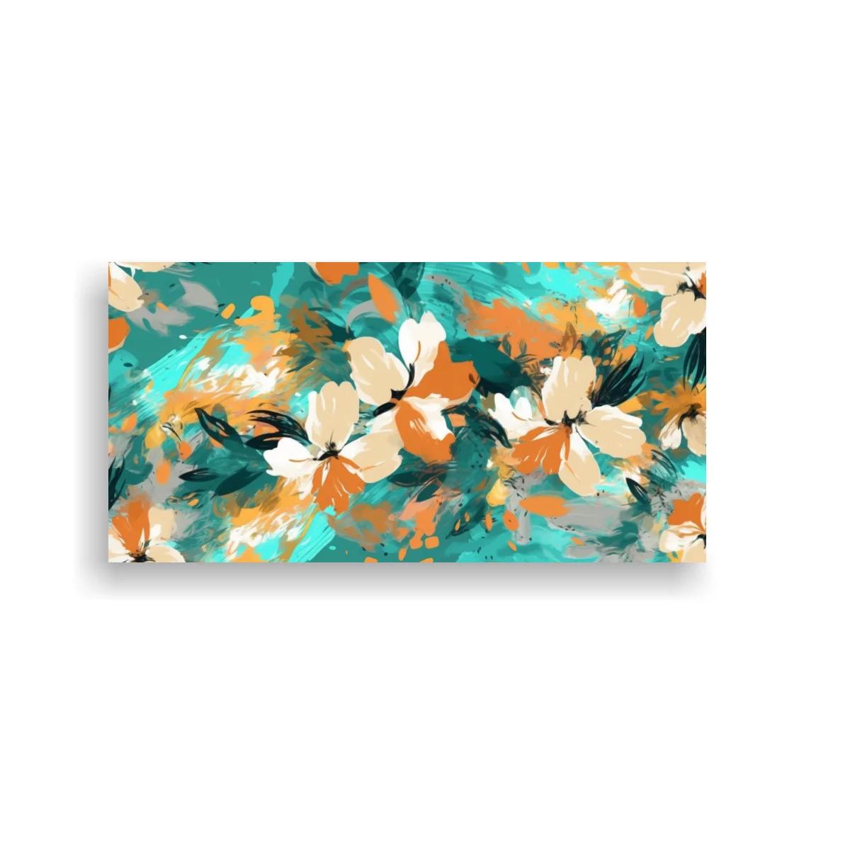 Cuadro de flores blancas y coral con pinceladas diagonales — imagen principal