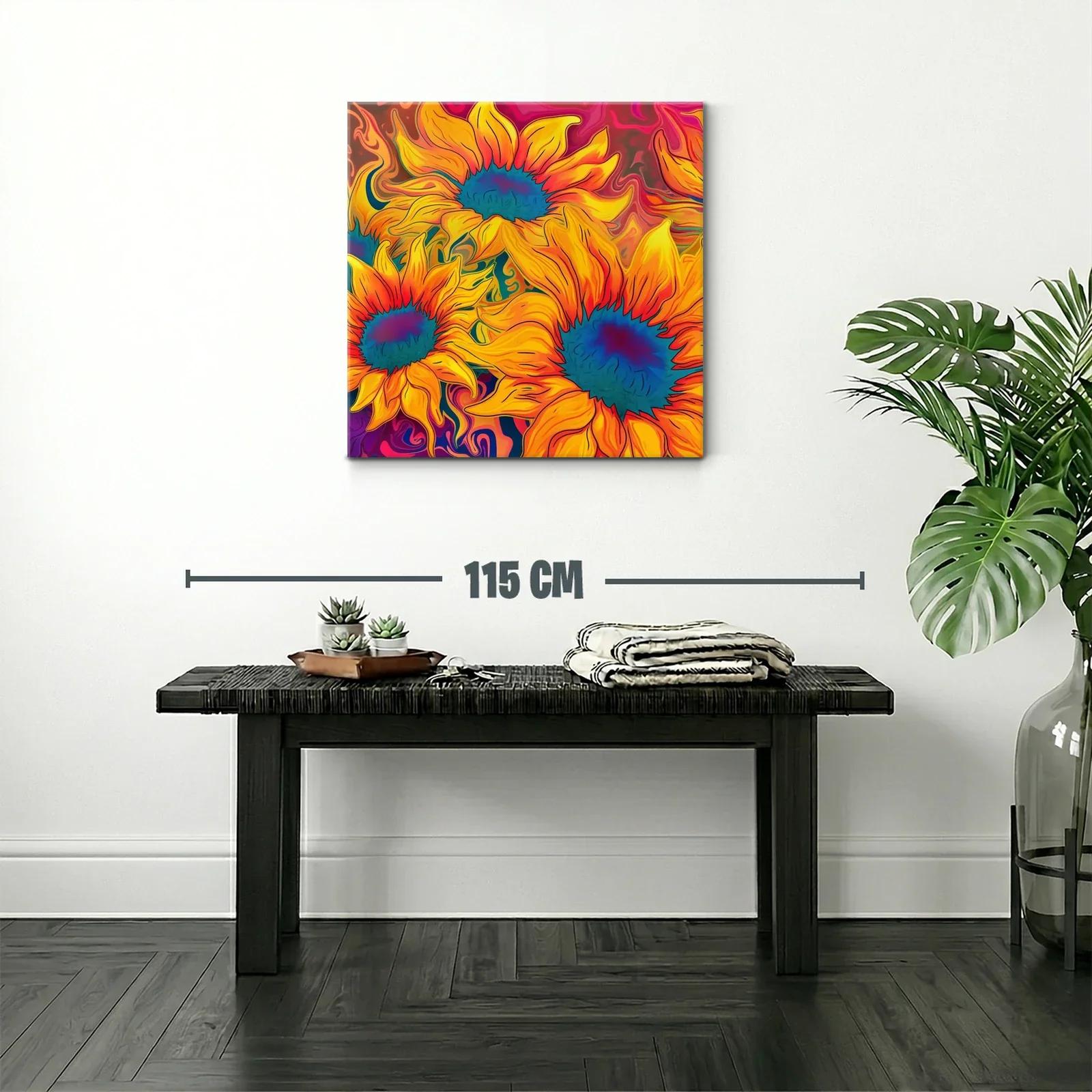 Cuadro vibrante con girasoles en tonos cálidos y contrastes azules — miniatura 2