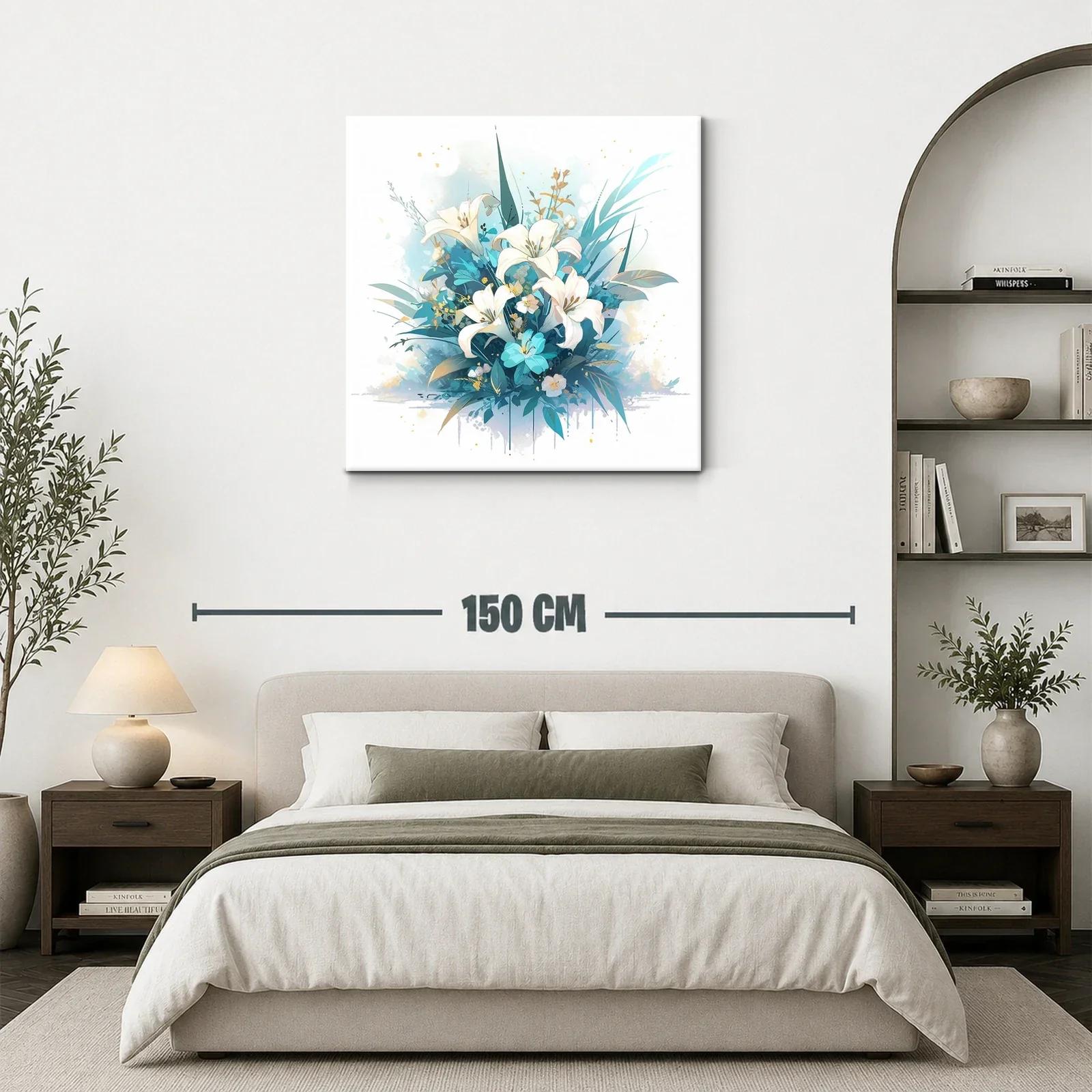 Elegante ramo de lirios blancos con toques azules y dorados — miniatura 3