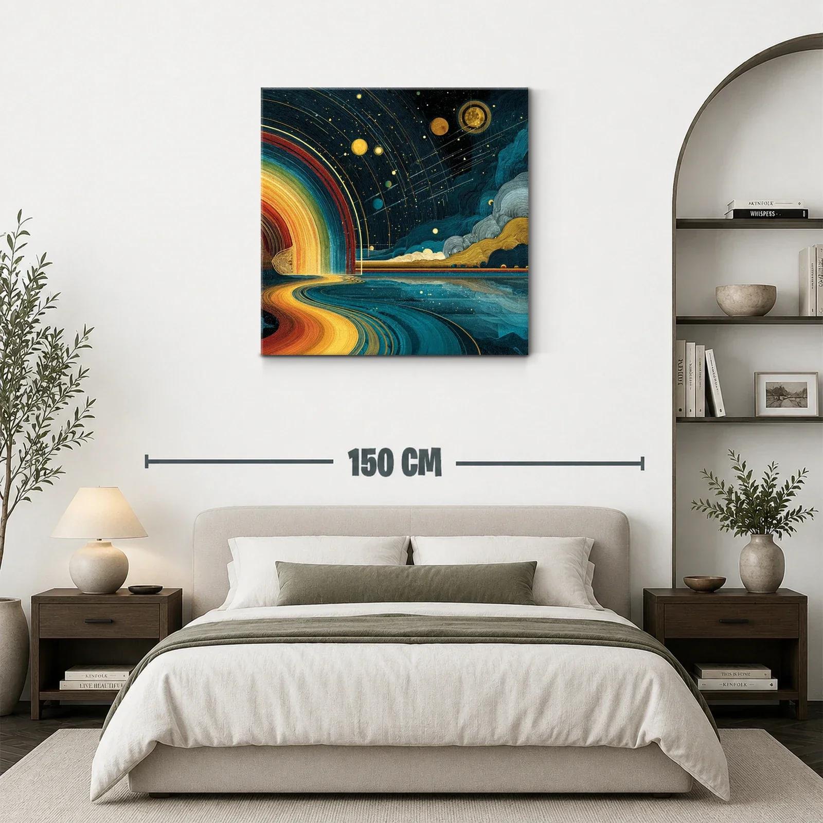 Paisaje cósmico con camino dorado y cielo estrellado — miniatura 3