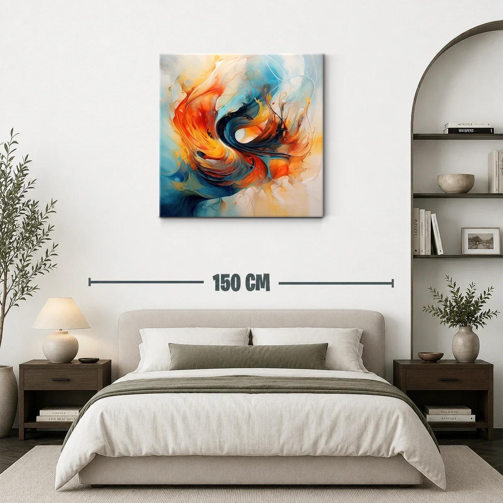 Cuadro abstracto con vibrantes tonos cálidos y fríos en movimiento — miniatura 3
