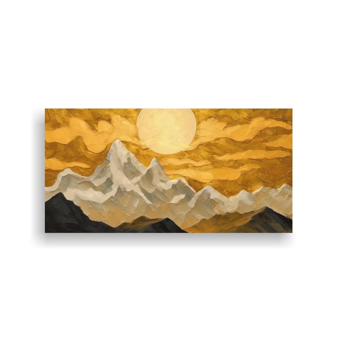 Cuadro cordillera de montañas nevadas con gran sol — imagen principal