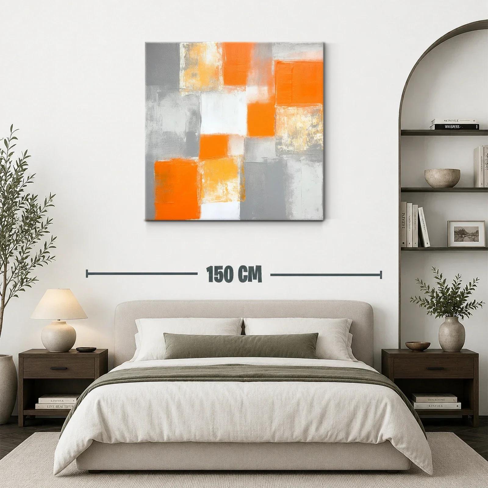 Cuadro abstracto en tonos naranjas y grises modernos — miniatura 3