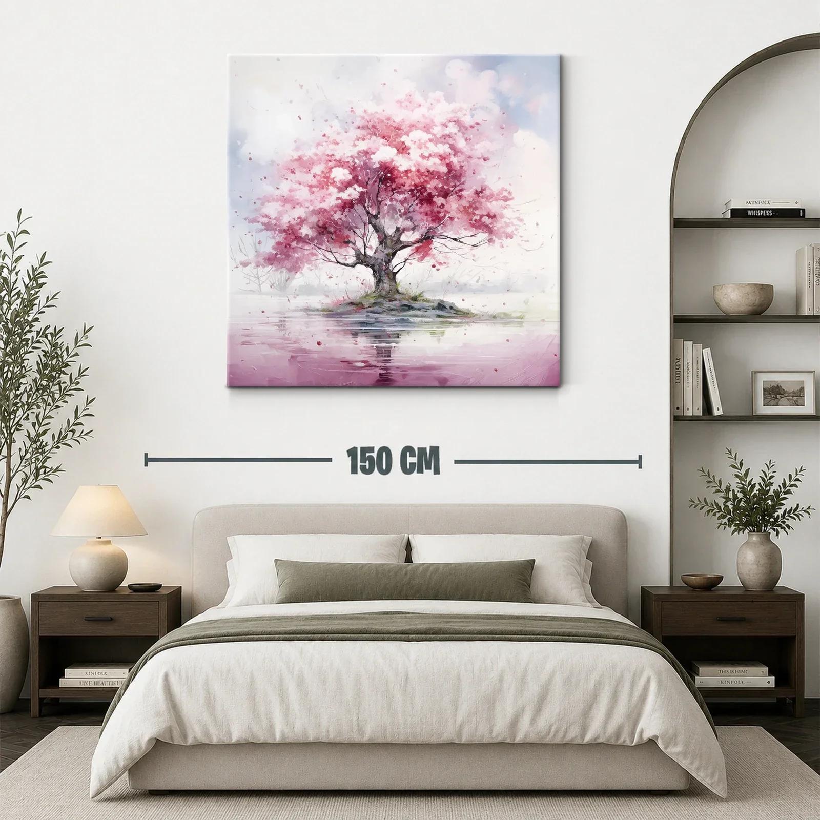 Árbol rosa en isla reflejada en agua tranquila — miniatura 3