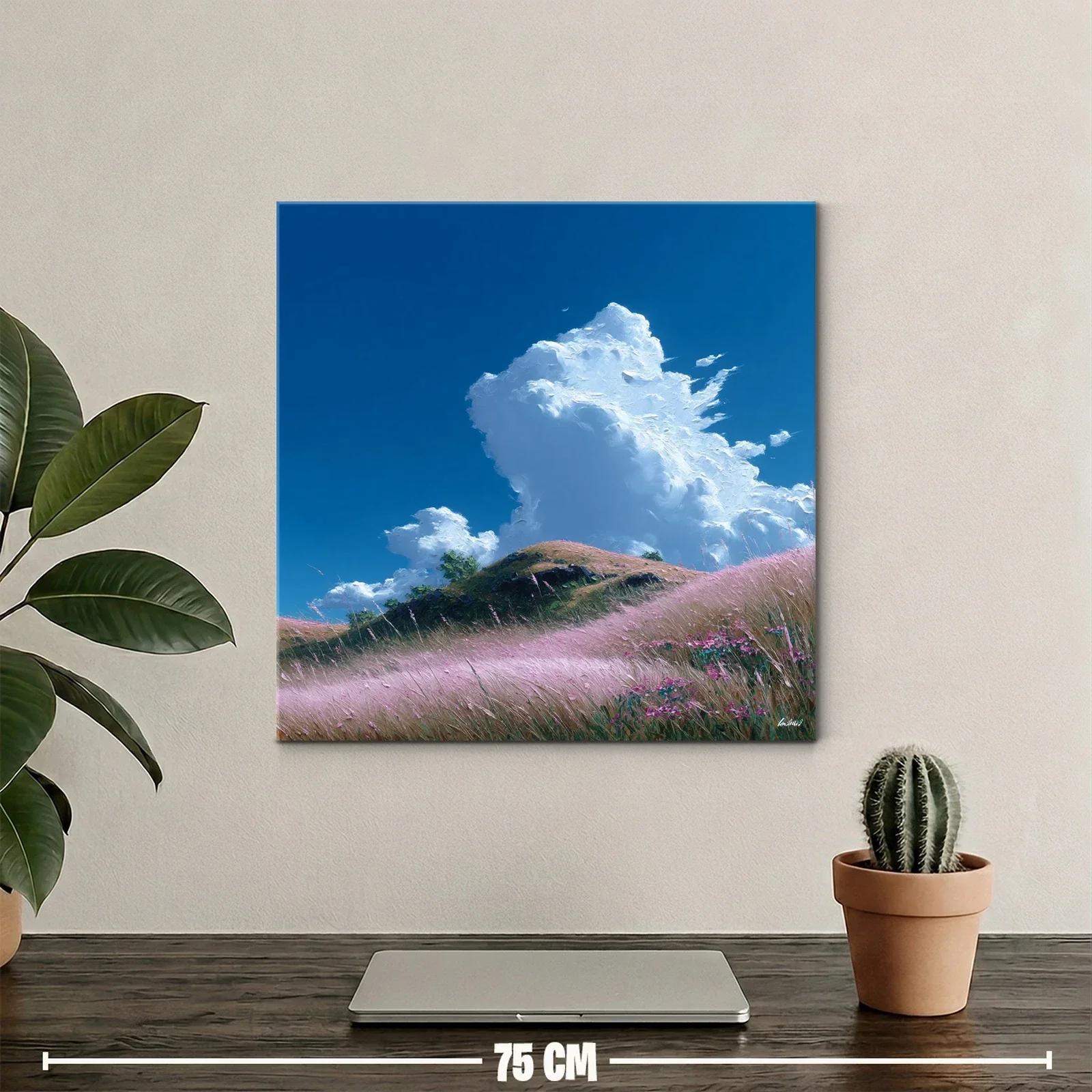 Paisaje sereno con pradera y nubes blancas en cielo azul — miniatura 2