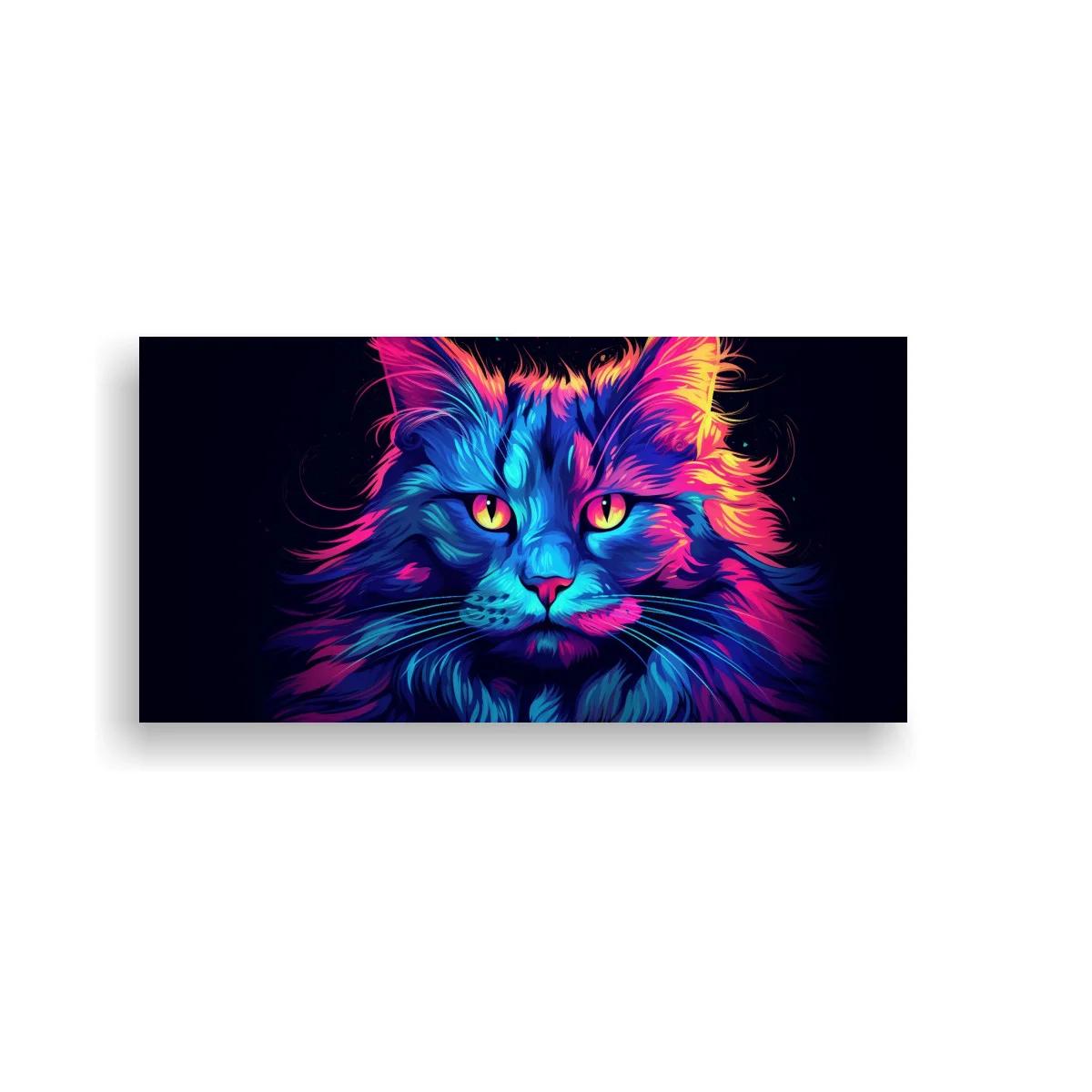 Cuadro gato de pelo largo neón sobre fondo oscuro — imagen principal