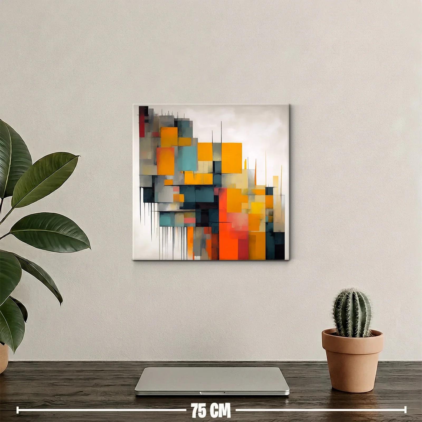 Cuadro abstracto con formas geométricas en tonos cálidos y fríos — miniatura 2