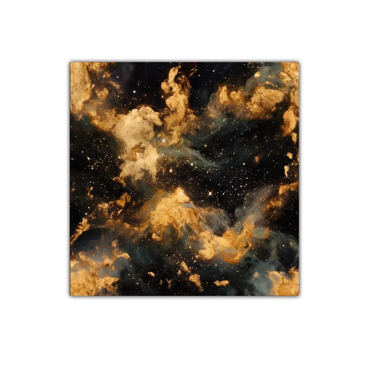 Cuadro Abstracto Nebulosa Dorada con Toques Cósmicos — miniatura 1