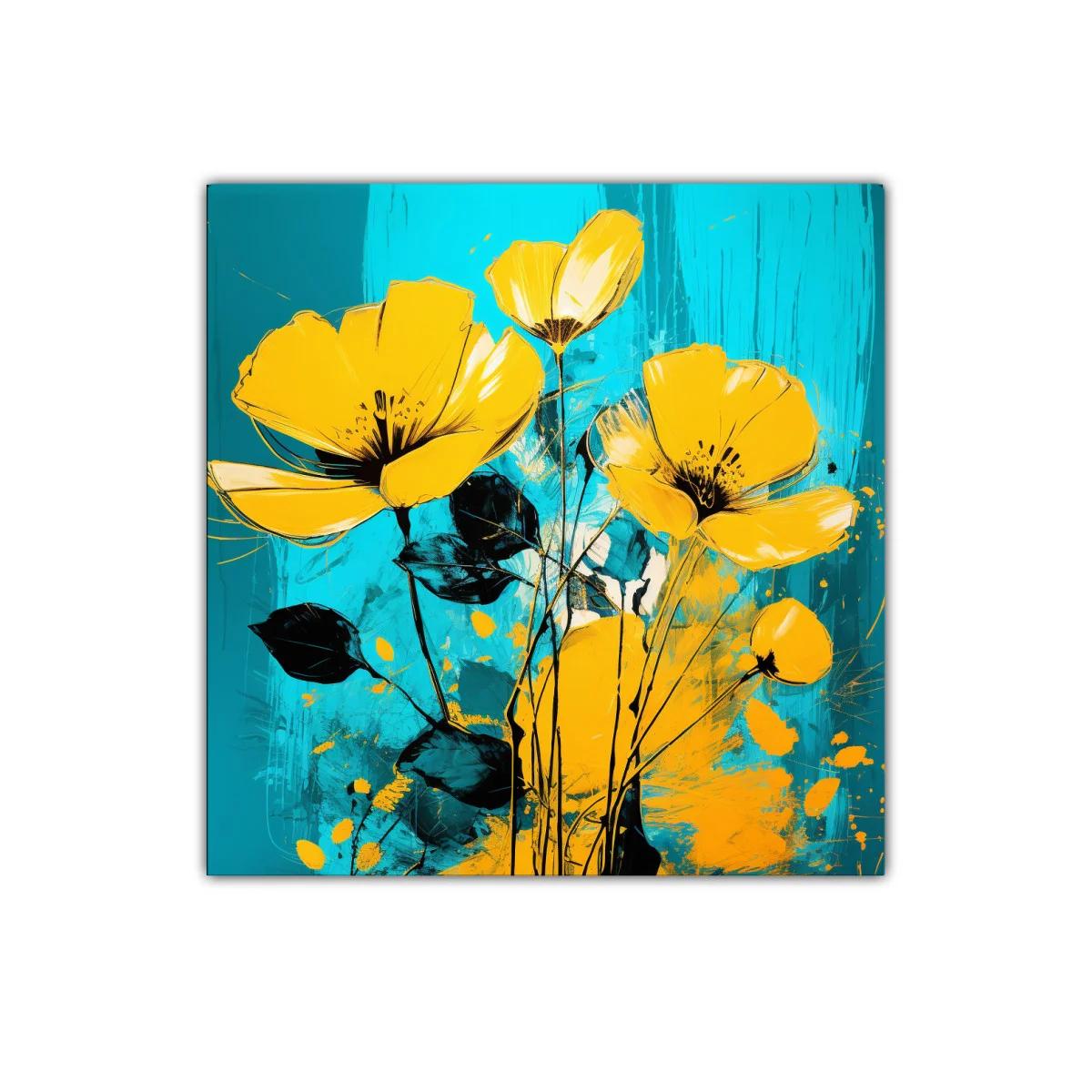Flores amarillas vibrantes sobre fondo turquesa