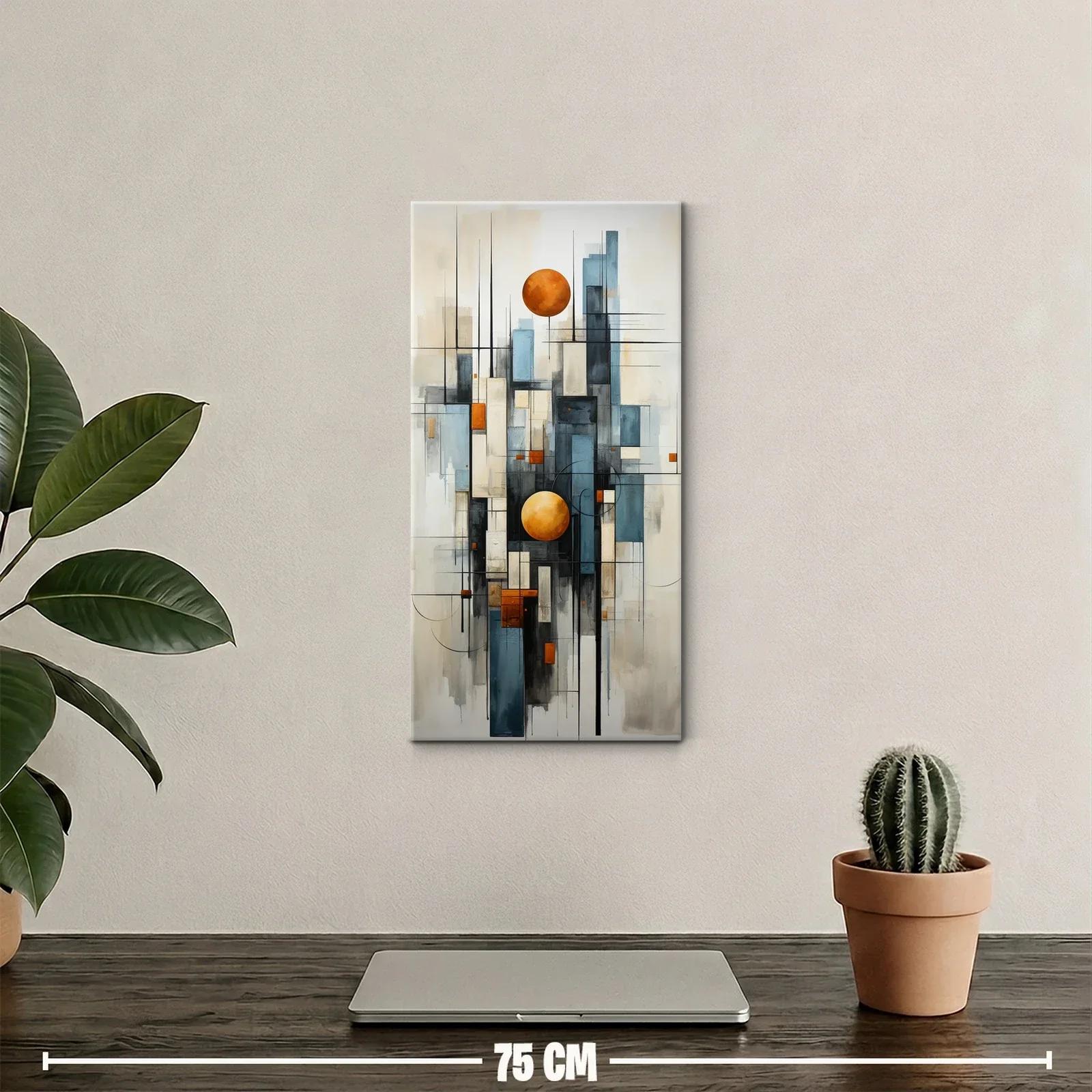 Cuadro abstracción geométrica con esferas doradas — miniatura 2
