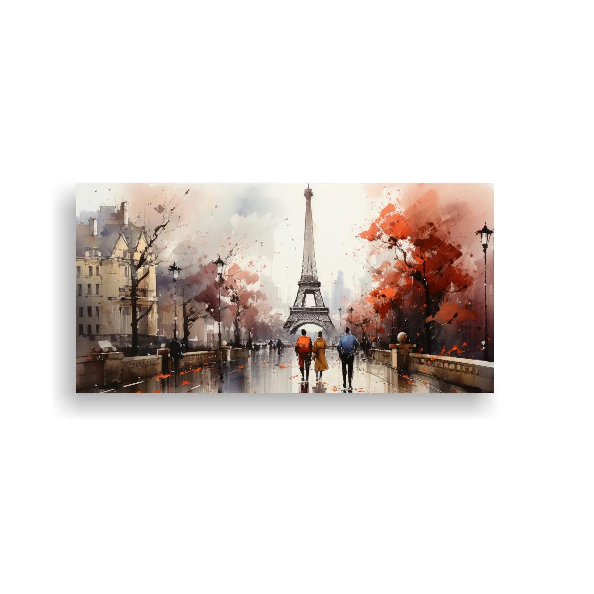 Cuadro Torre Eiffel con paseo mojado y acuarela expresiva — imagen principal