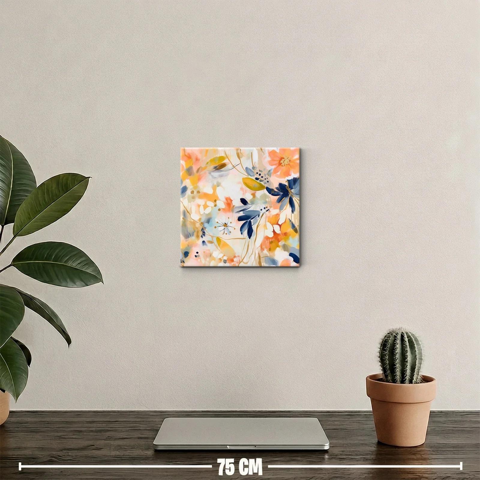 Cuadro Decorativo Flores Abstractas en Tonos Cálidos y Fríos — miniatura 2