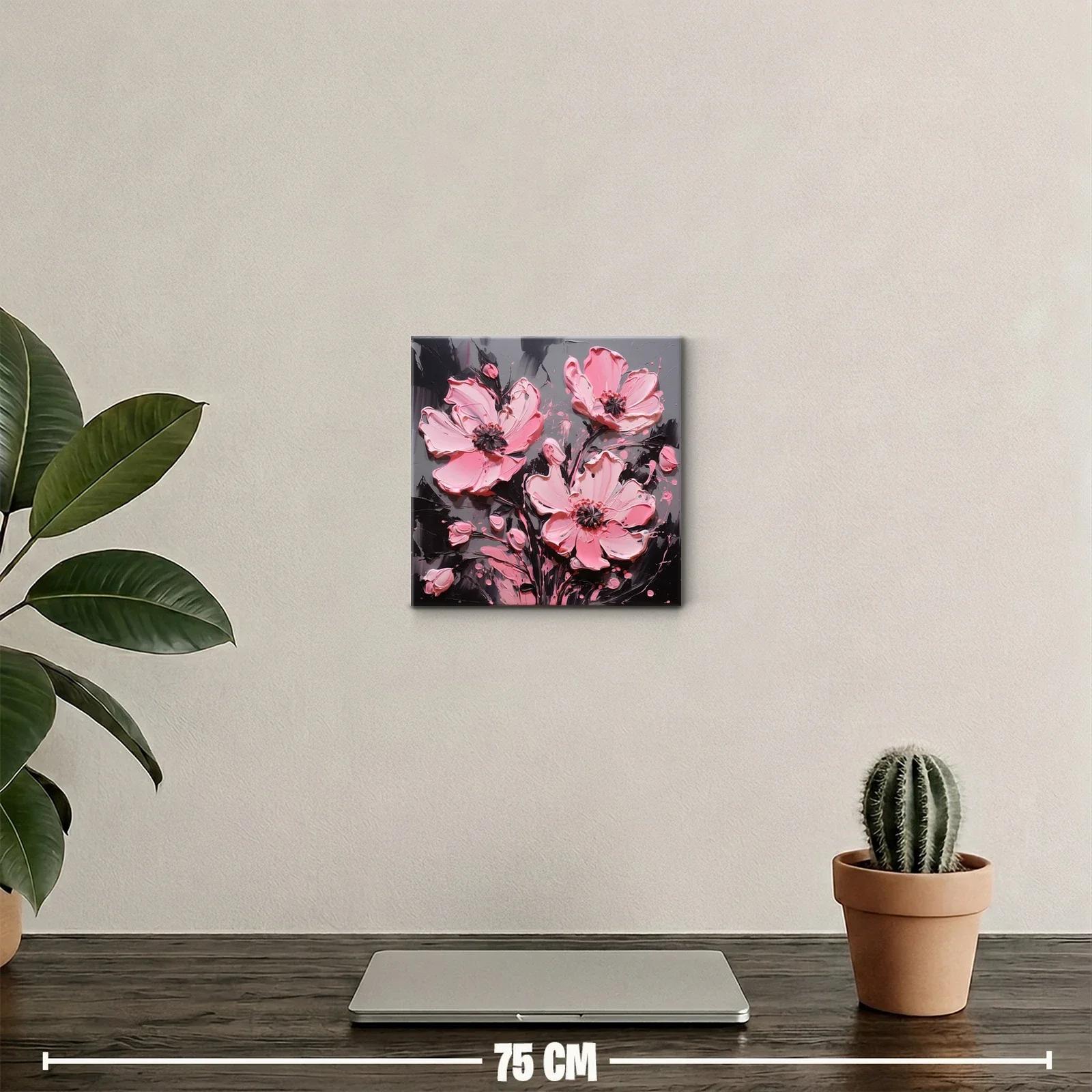Cuadro decorativo con flores rosas sobre fondo oscuro — miniatura 2
