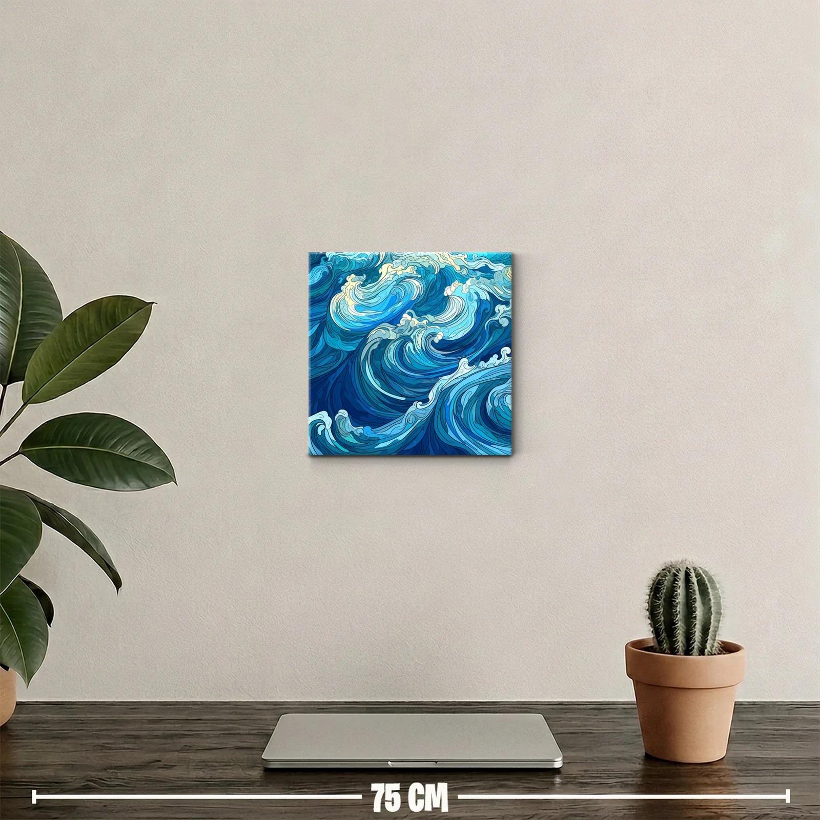 Dinámica composición de olas en tonos azules y cremas — miniatura 2