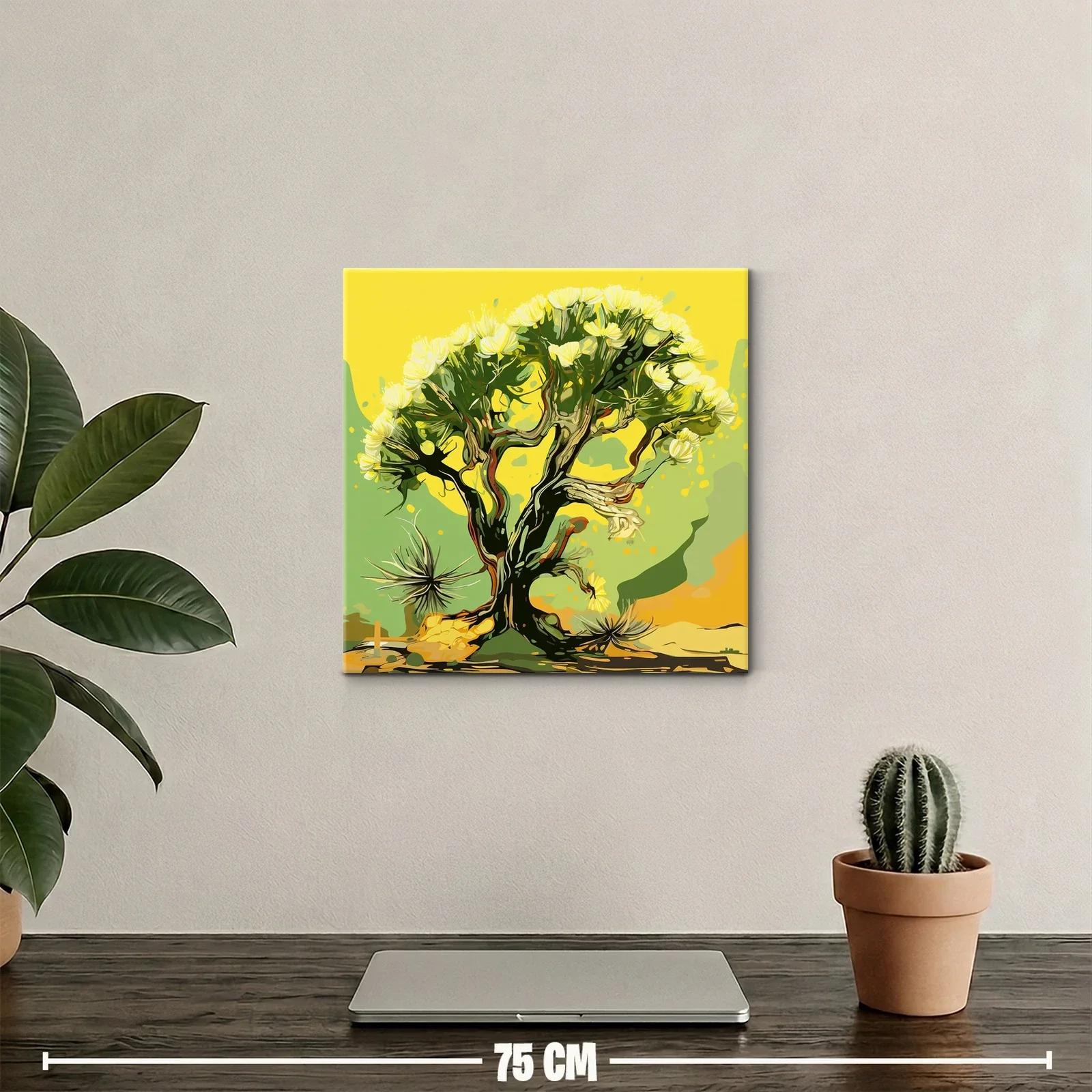 Árbol con Flores Amarillas en Fondo Abstracto Verde — miniatura 2
