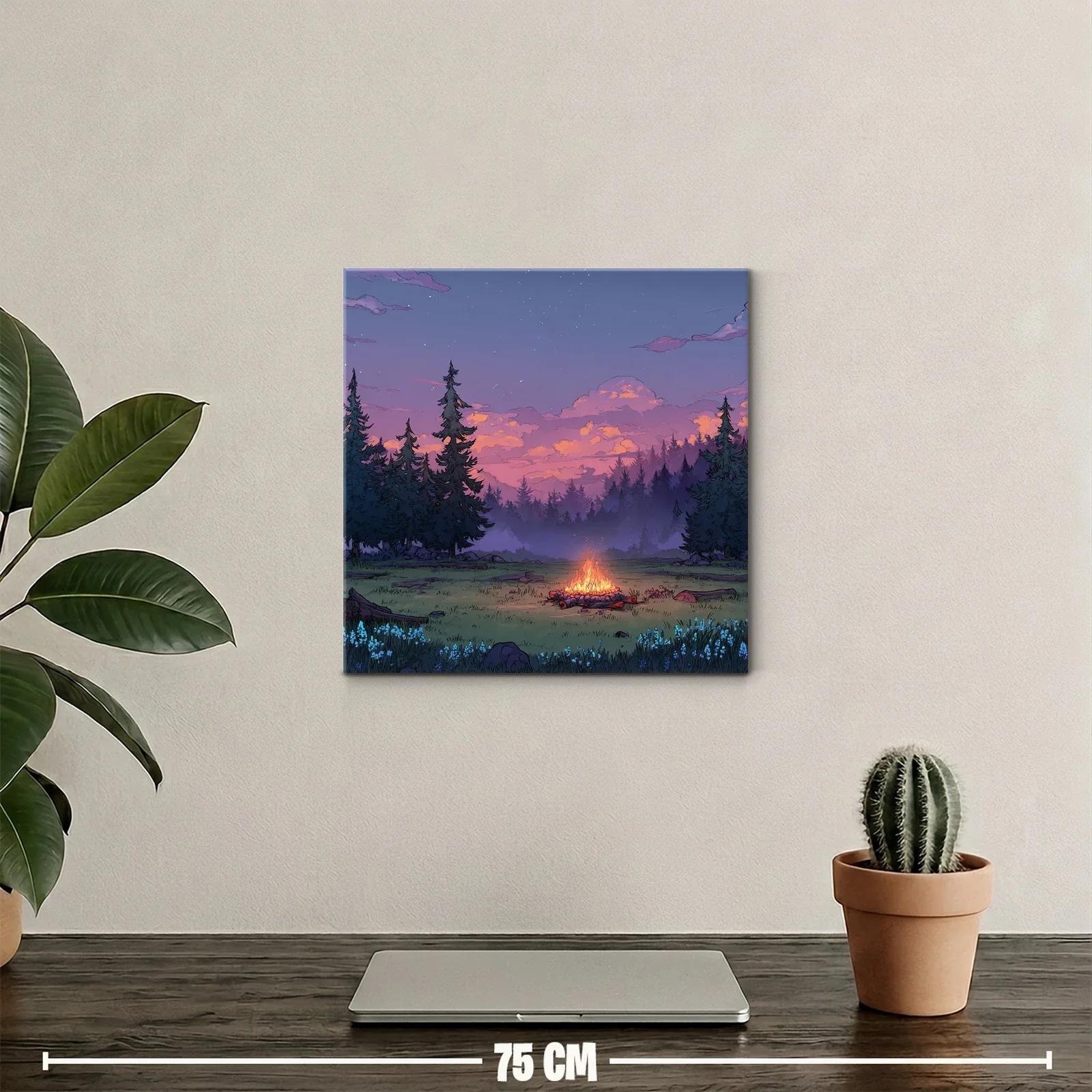 Atardecer en el bosque con hoguera encendida — miniatura 2