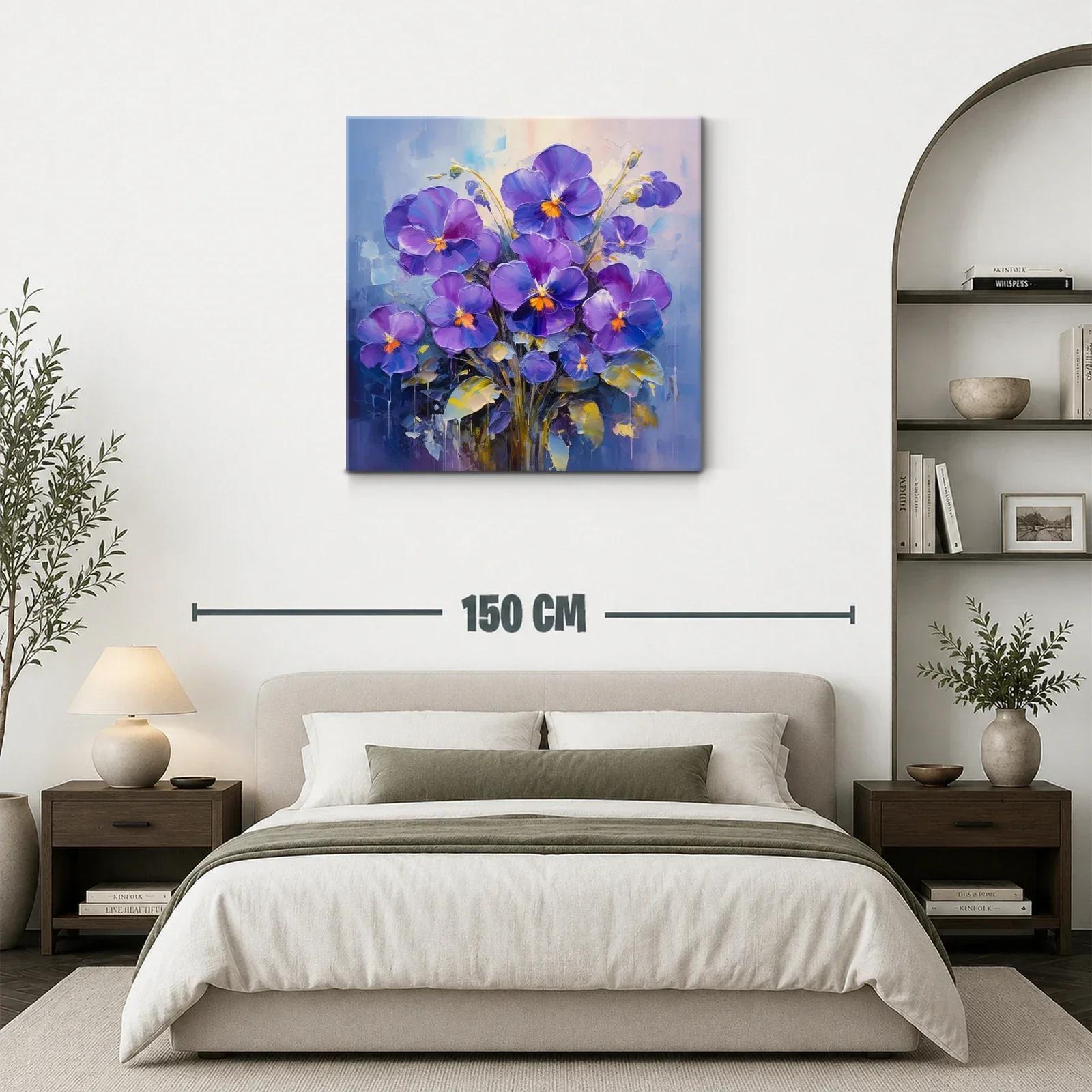 Cuadro moderno con flamantes flores violetas y detalles cálidos — miniatura 3