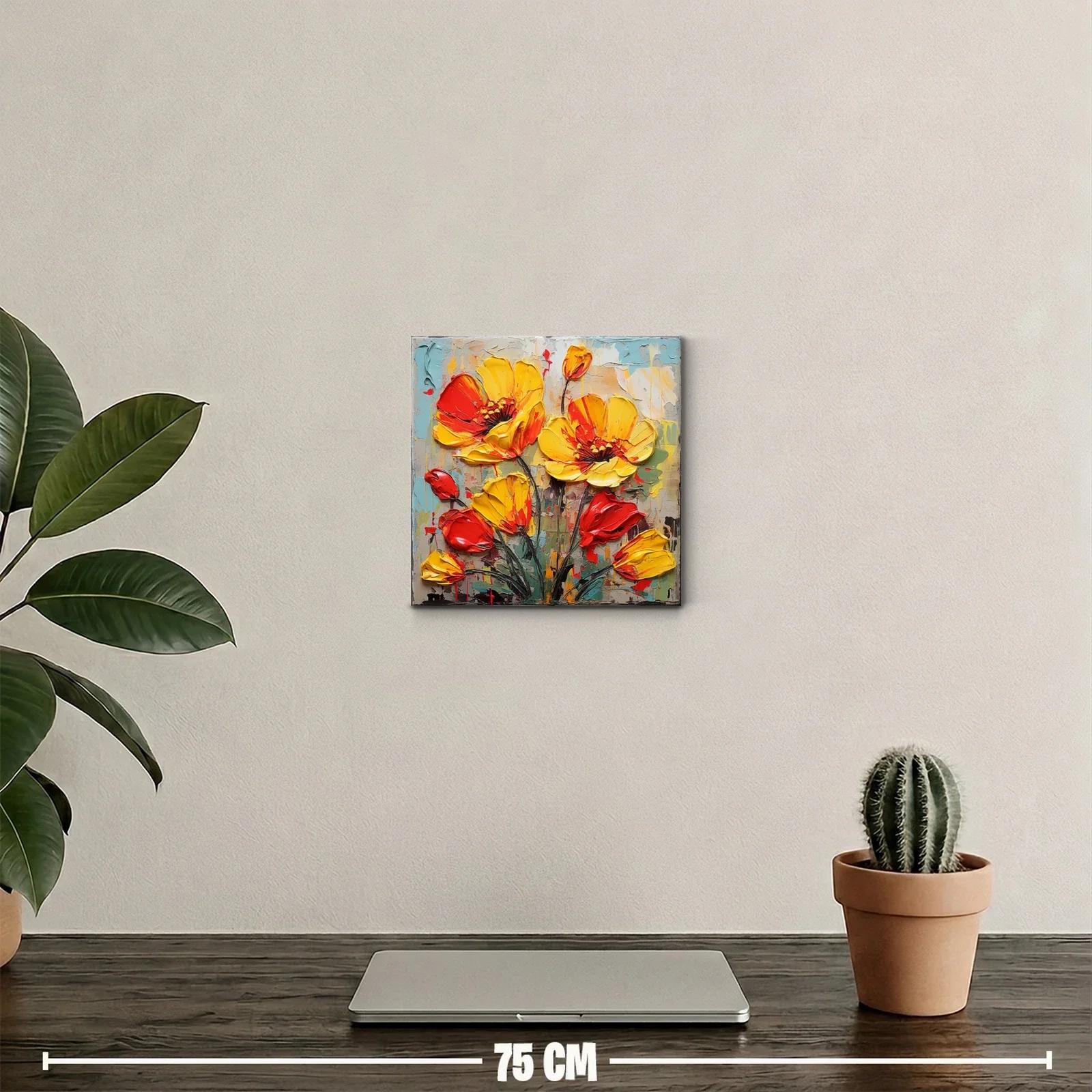 Cuadro floral vibrante con esplendor en amarillo y rojo — miniatura 2