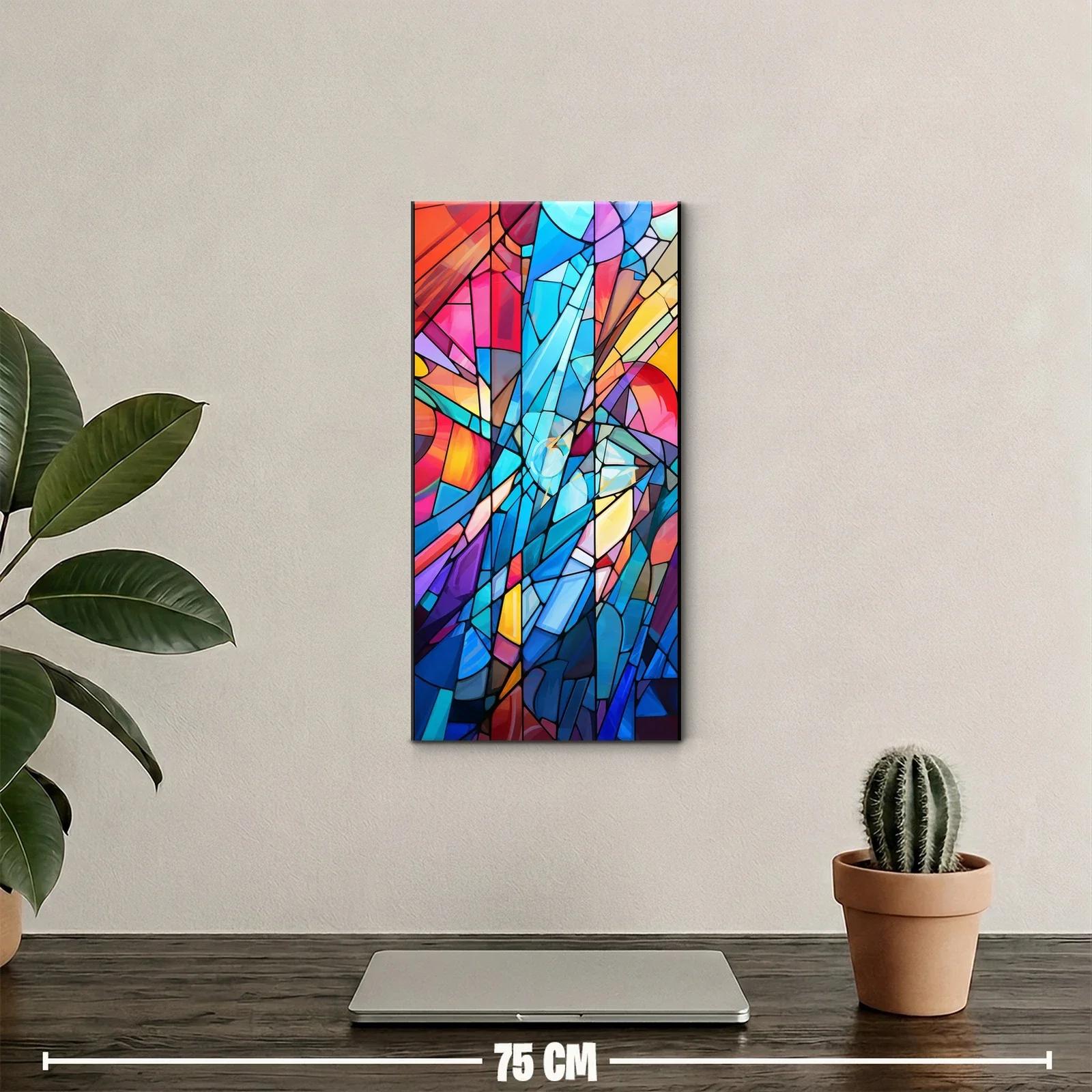 Cuadro mosaico geométrico abstracto en azul coral y amarillo — miniatura 2