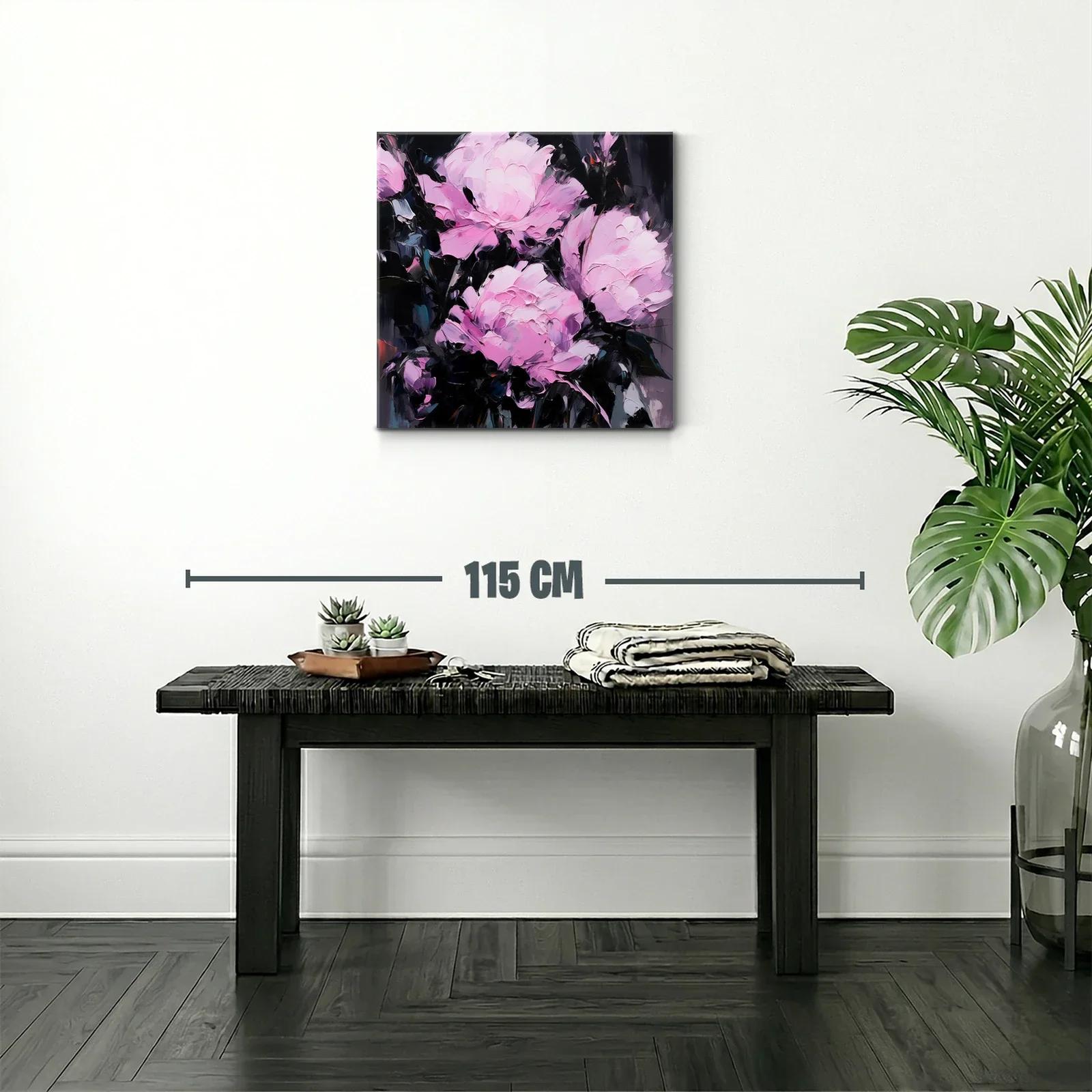 Cuadro floral con peonías en tonos rosas y fondo oscuro — miniatura 2