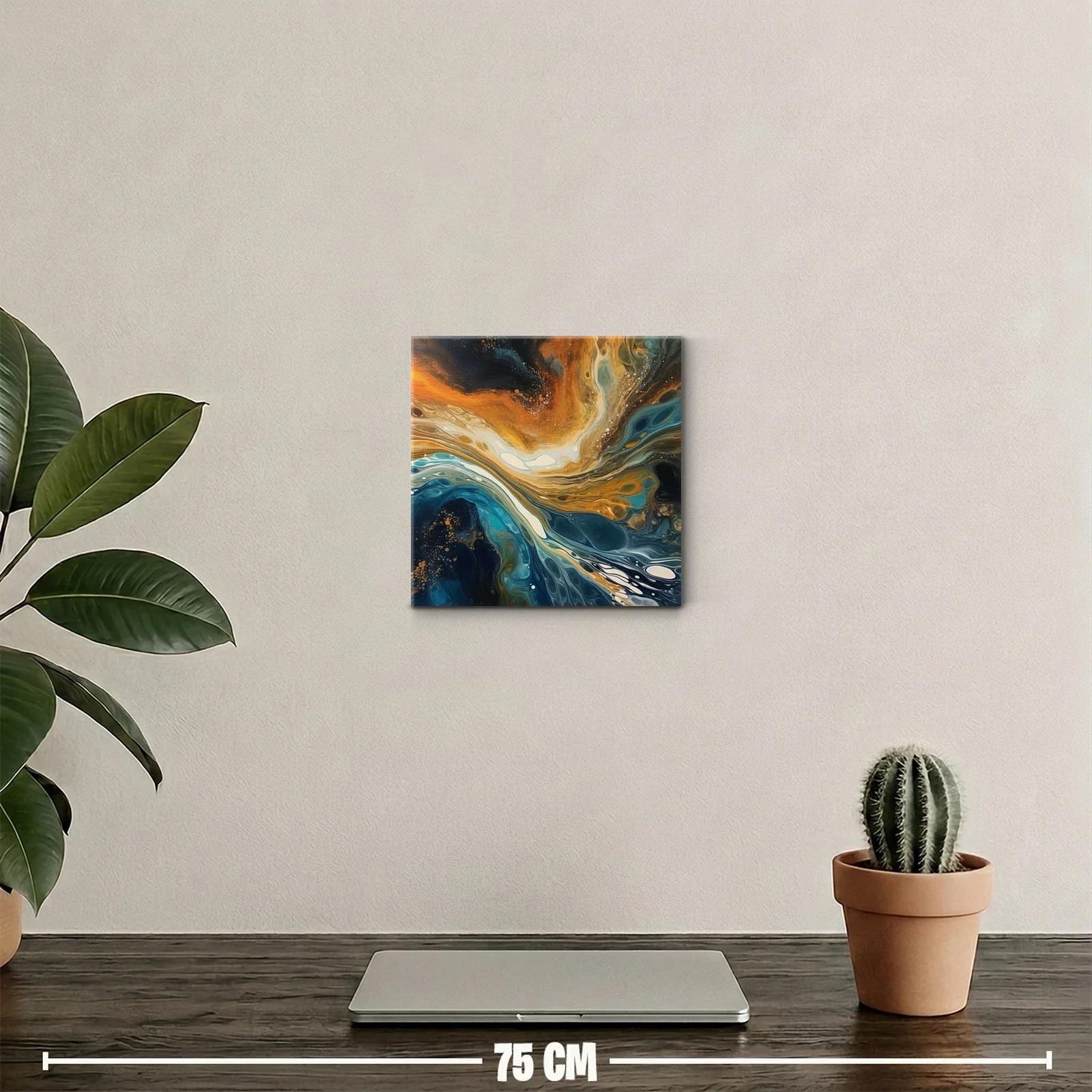 Cuadro abstracto con tonos azules y naranjas vibrantes — miniatura 2