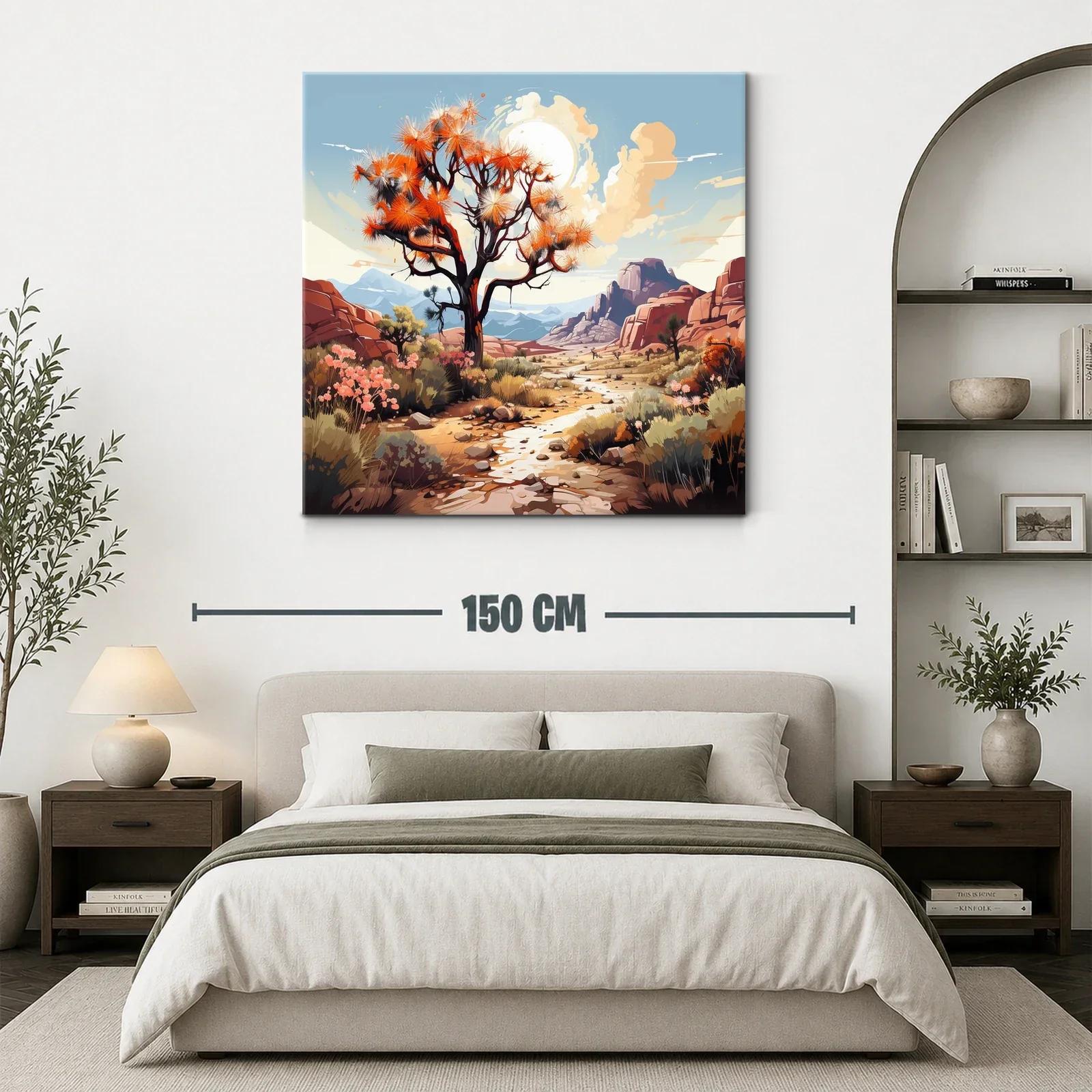 Paisaje desértico con árbol y flora en tonos cálidos — miniatura 3