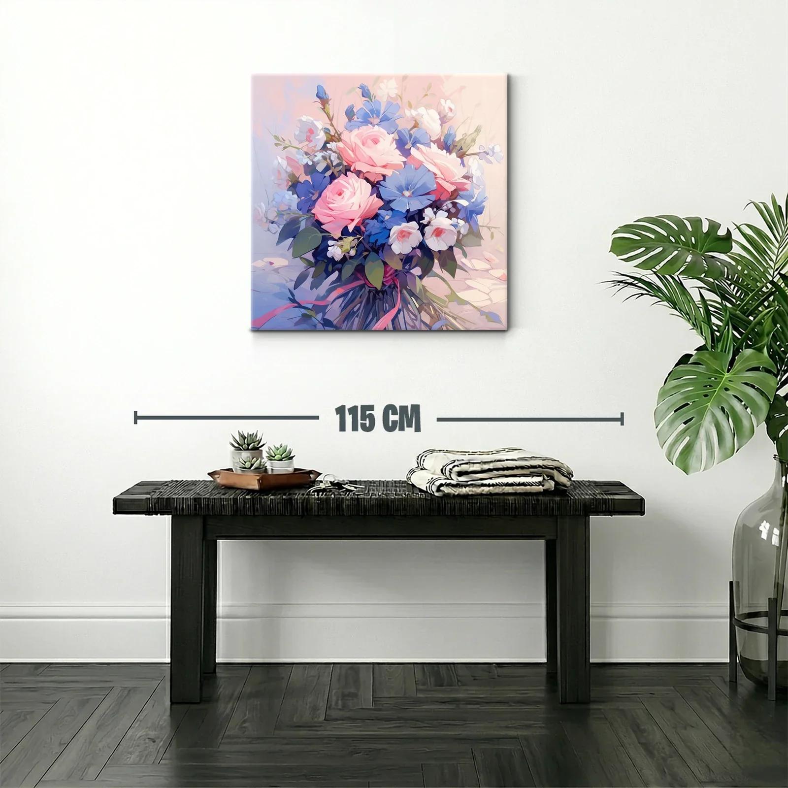 Ramo delicado de rosas rosadas y flores azules frescas — miniatura 2
