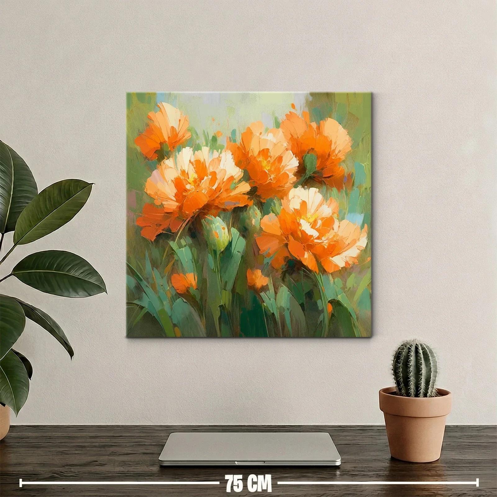 Flores vibrantes en tonos cálidos sobre fondo verde — miniatura 2