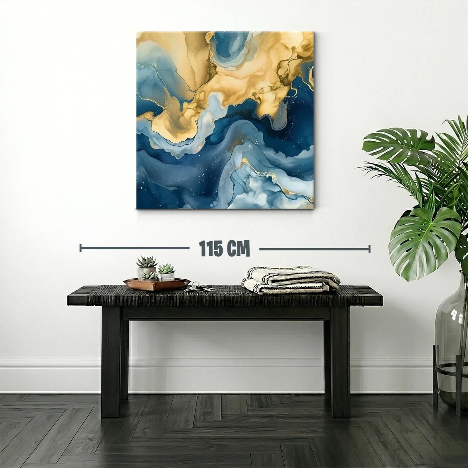 Composición abstracta en azul y dorado efecto fluido — miniatura 2