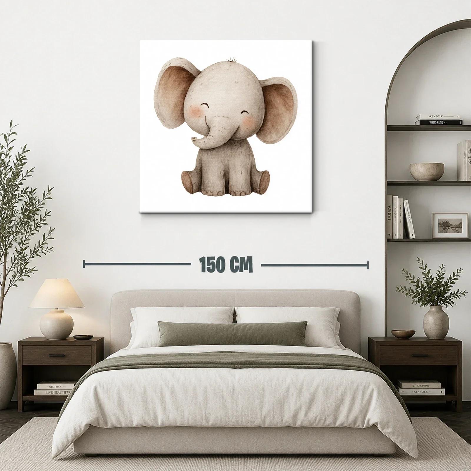 Cuadro infantil elefante adorable con tonos neutros suaves — miniatura 3