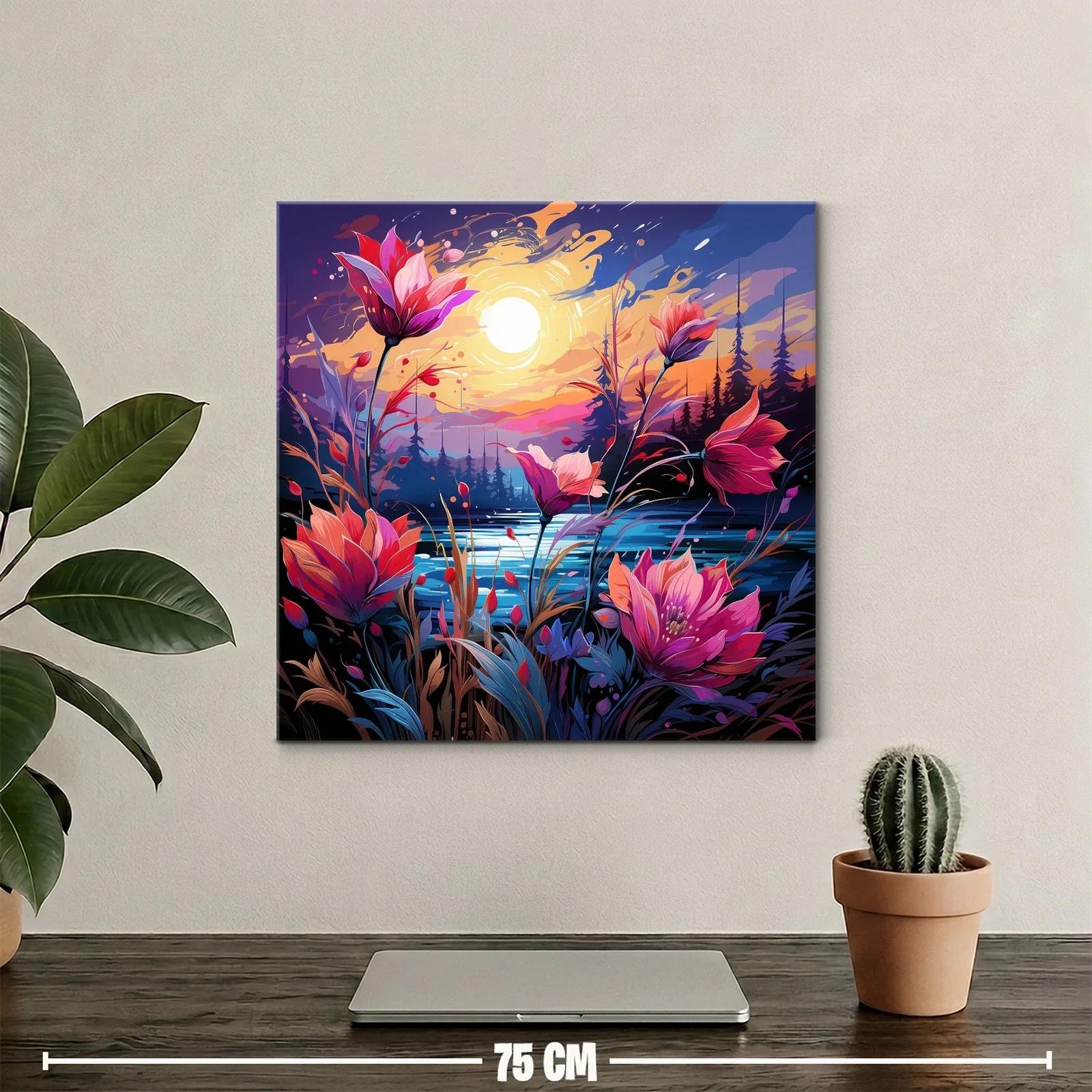 Floración vibrante al atardecer junto al lago sereno — miniatura 2