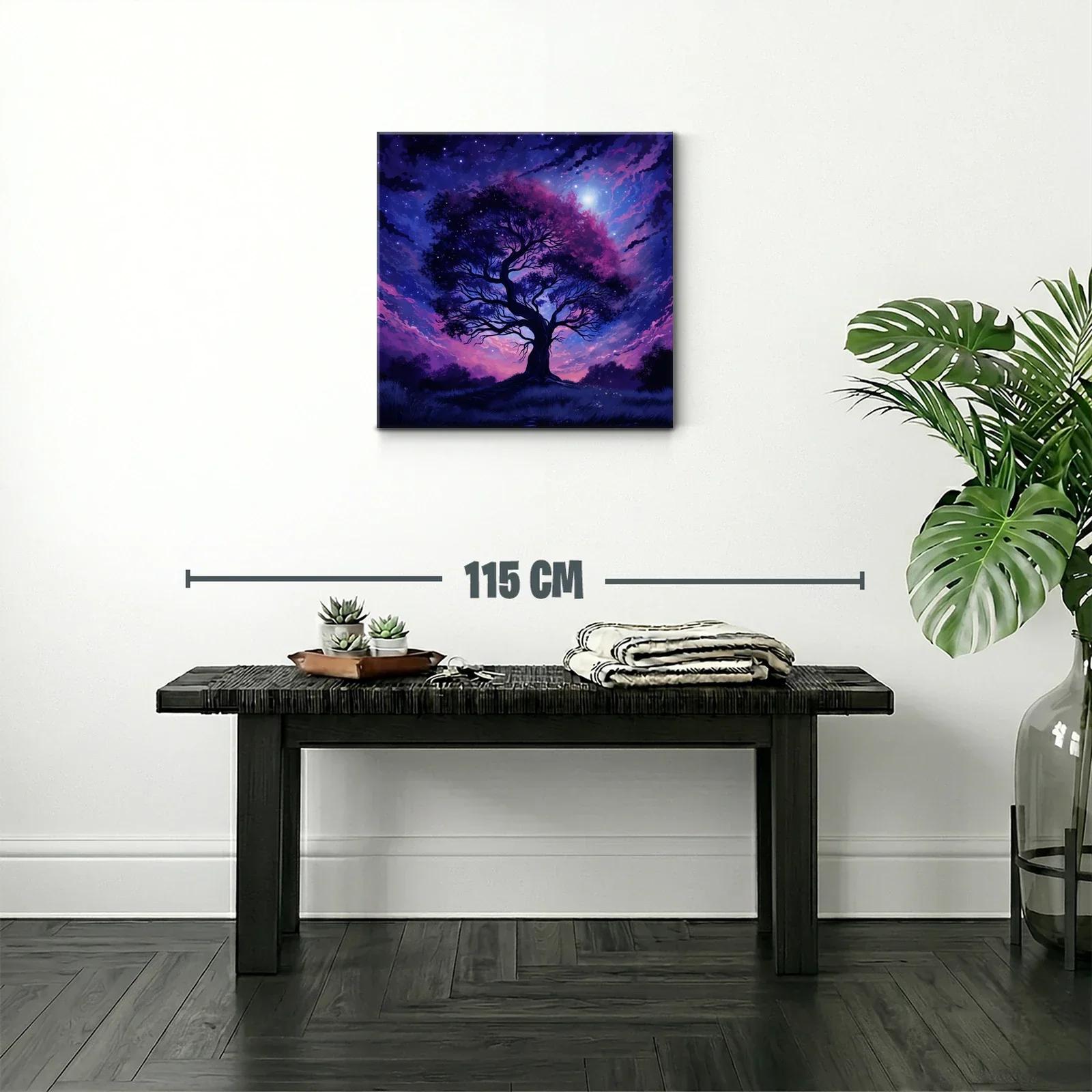 Árbol nocturno con cielo estrellado en tonos morados — miniatura 2