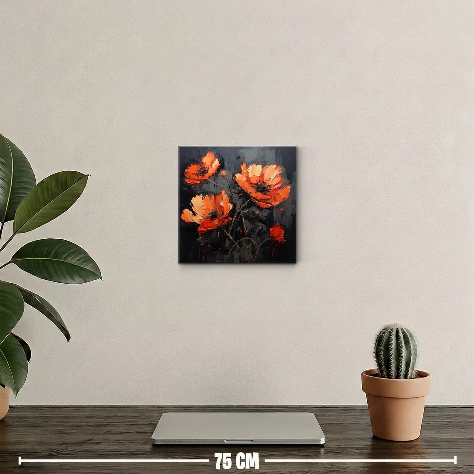 Cuadro flores naranjas vibrantes sobre fondo oscuro — miniatura 2