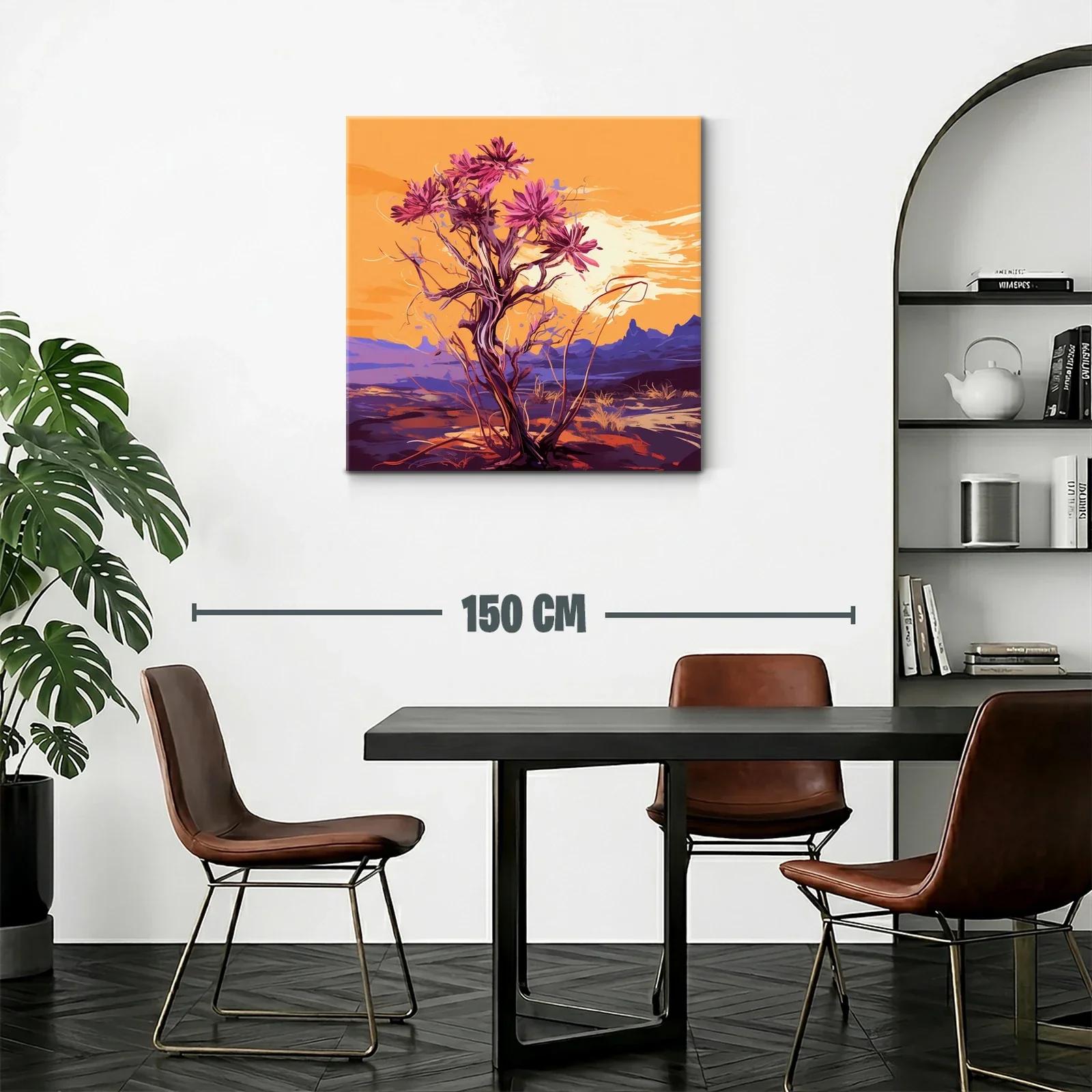 Atardecer con árbol de flores vibrantes en paisaje desértico — miniatura 2