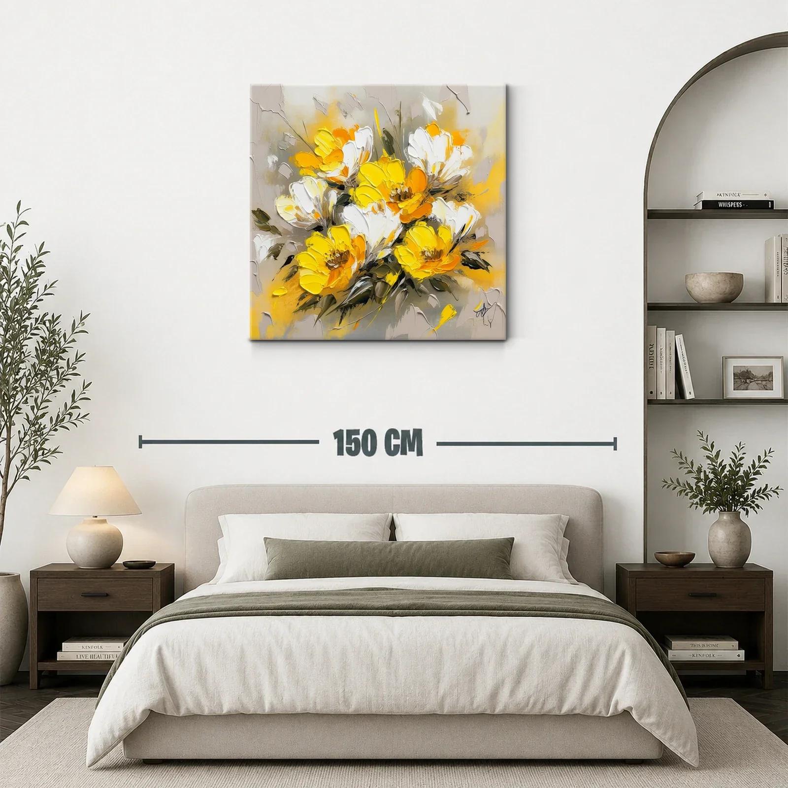 Flores vibrantes en tonos amarillos y blancos con fondo neutro — miniatura 3