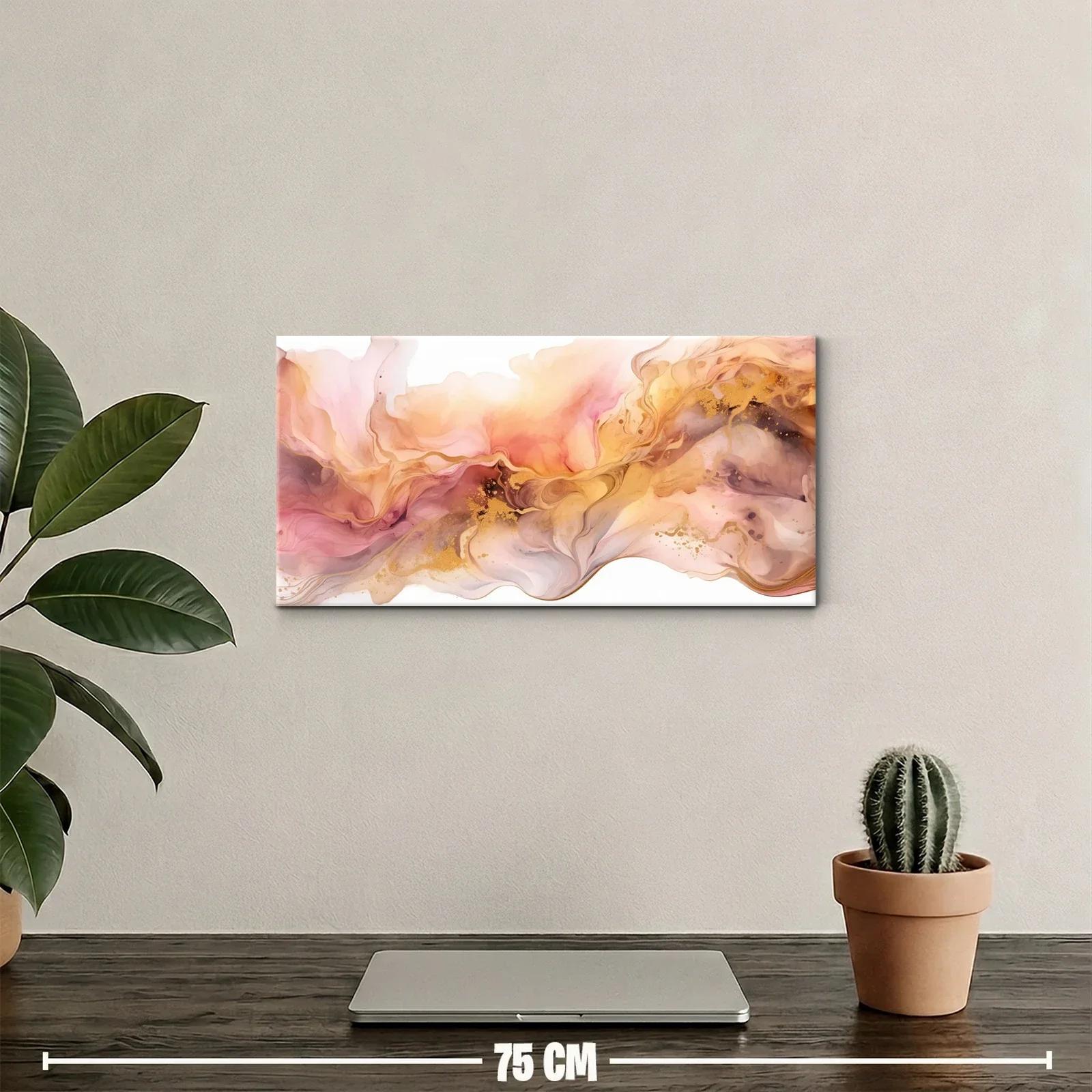 Cuadro abstracción fluida rosa y dorado con franja sinuosa — miniatura 2