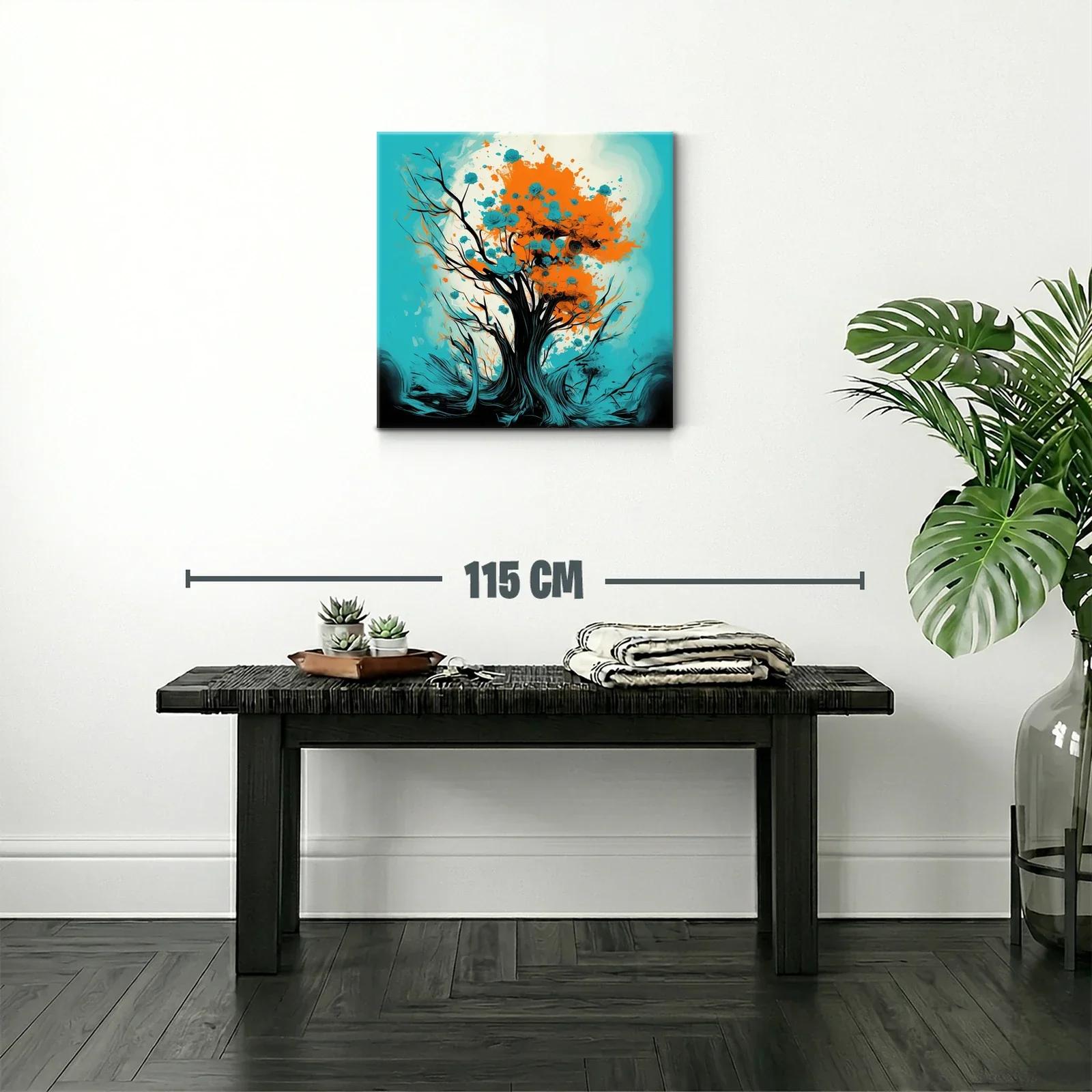 Árbol vibrante con flores azules y tonos naranjas — miniatura 2