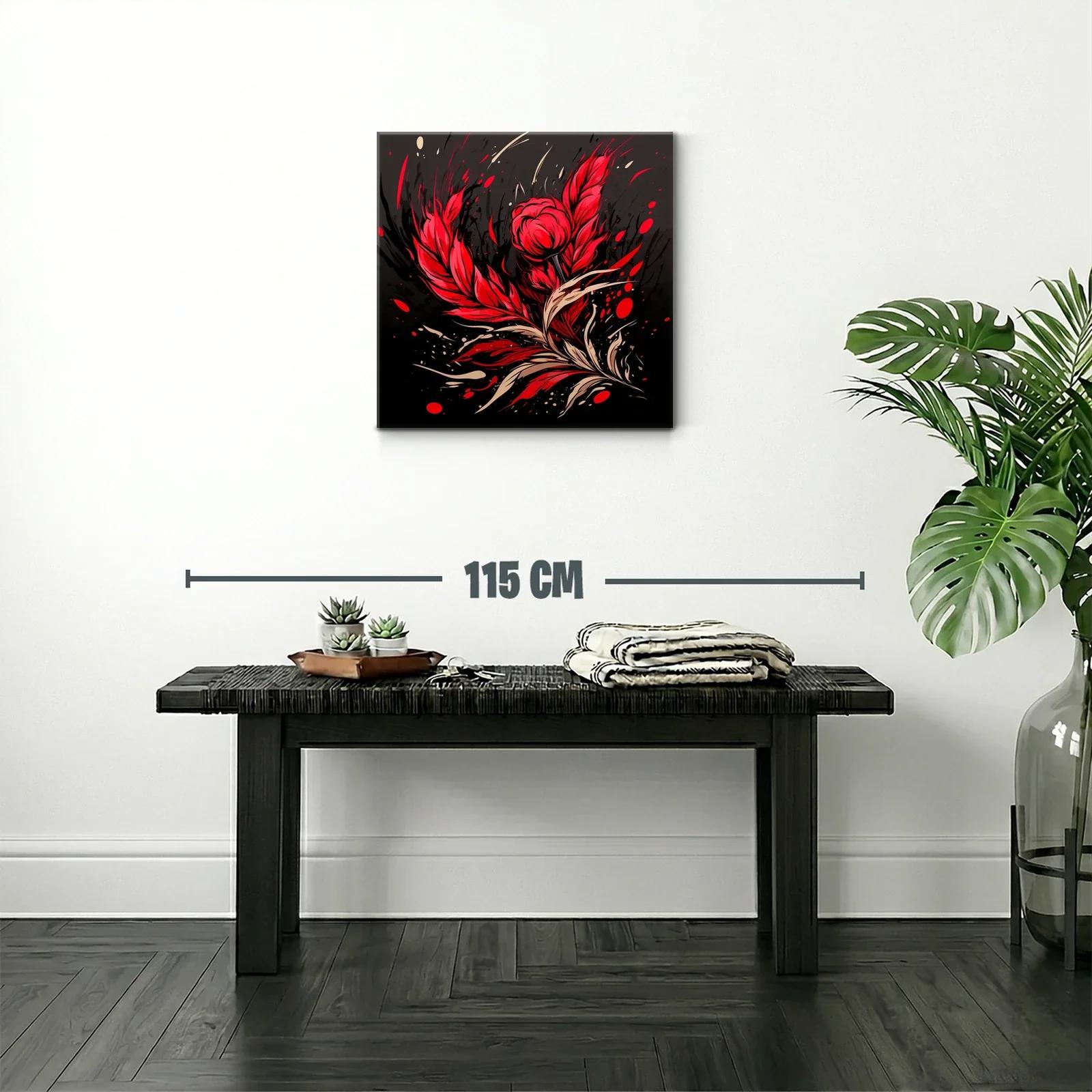 Composición floral expresiva en rojo y negro vibrante — miniatura 2