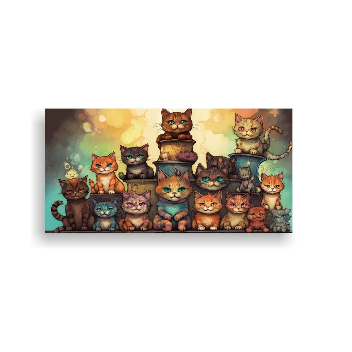 Cuadro grupo de gatos con mariposa y colas curvadas — imagen principal