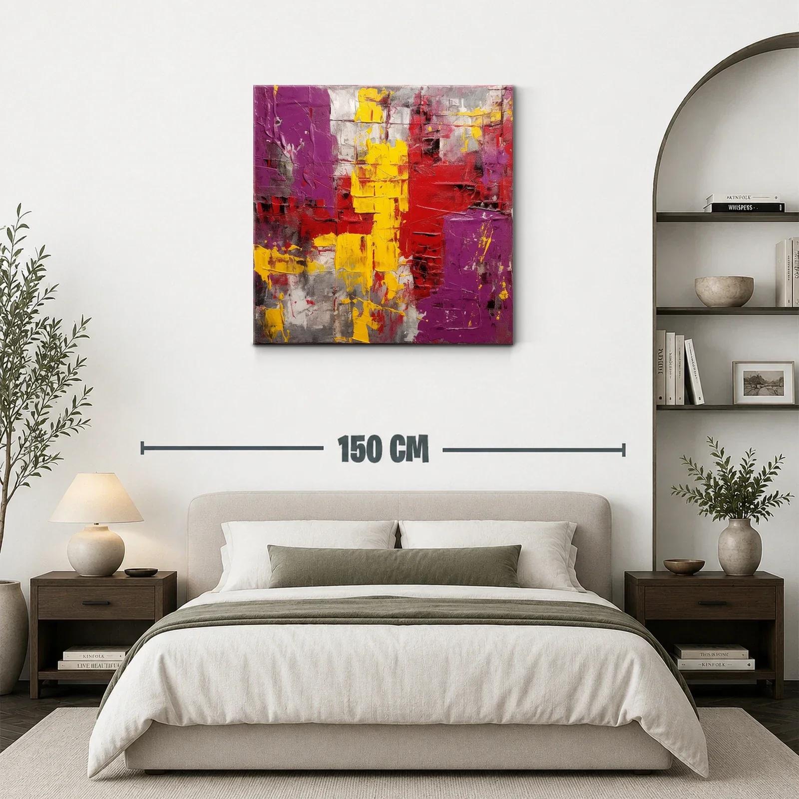 Cuadro abstracto en tonos vivos rojos amarillos y morados — miniatura 3