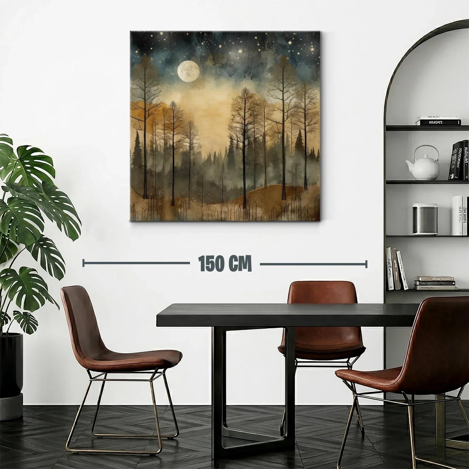 Bosque al claro de luna con cielo estrellado y neblina — miniatura 2
