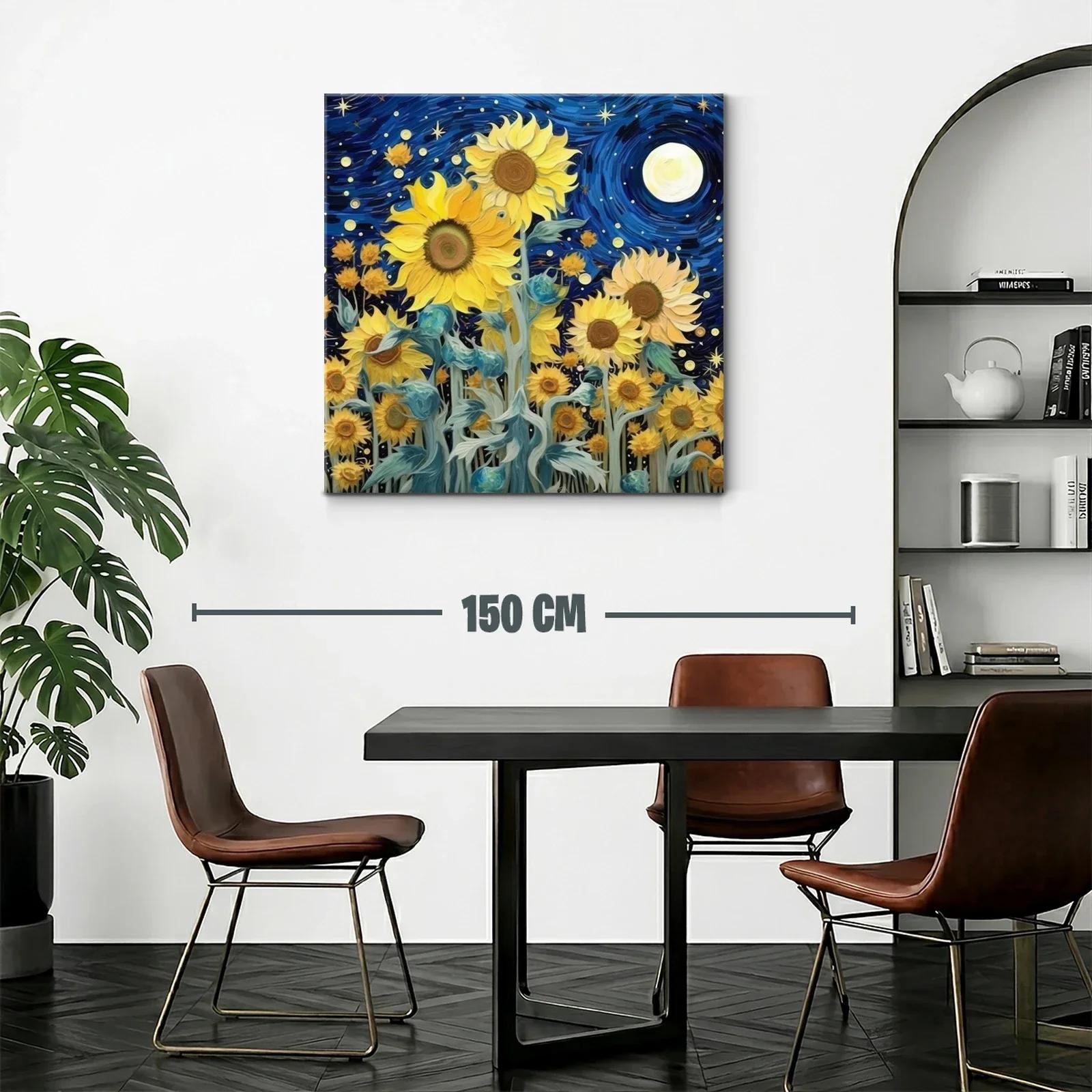 Girasoles bajo un cielo nocturno estrellado y vibrante — miniatura 2