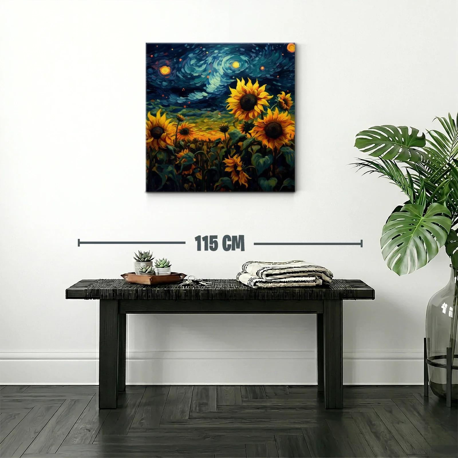 Campo de girasoles bajo cielo estrellado vibrante — miniatura 2