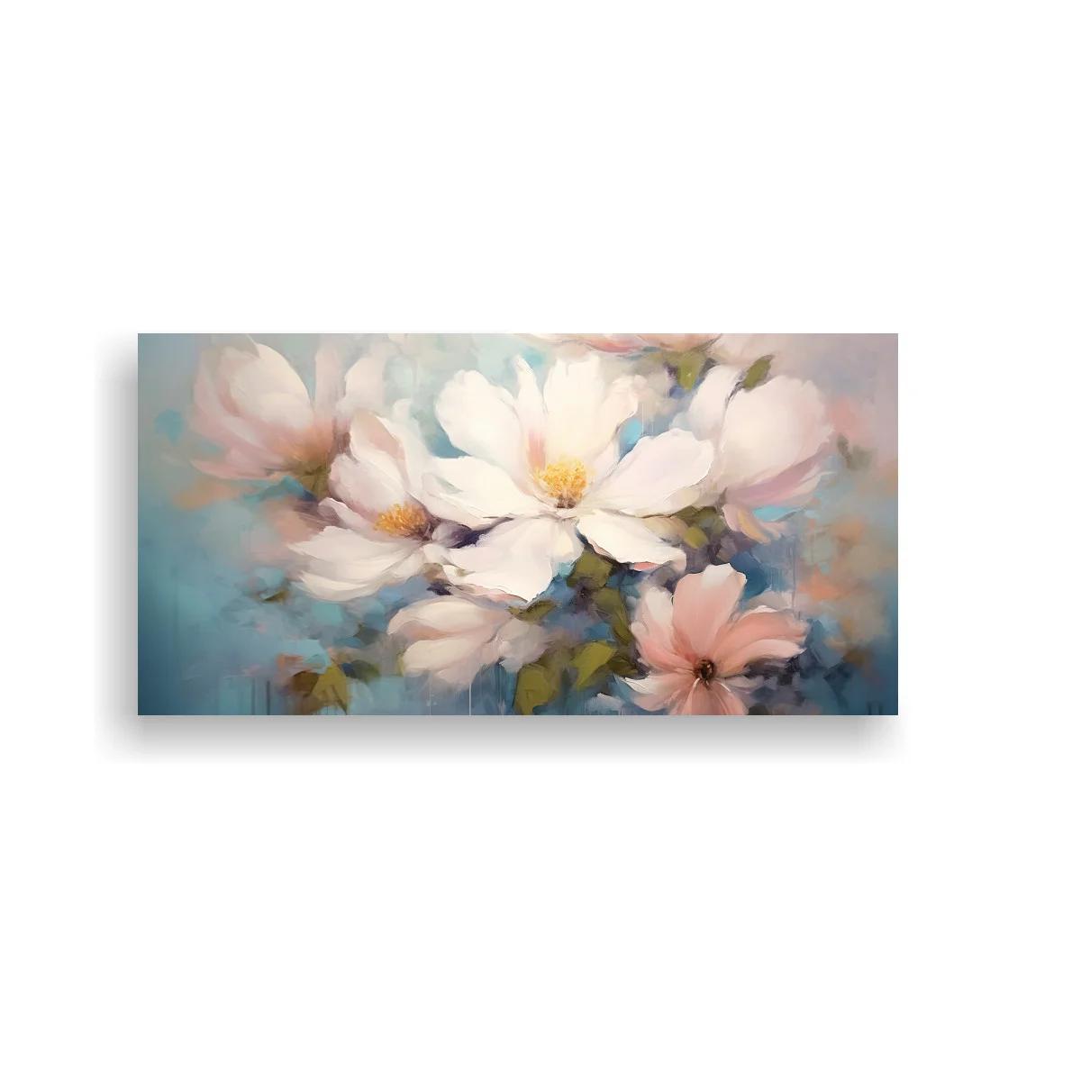 Cuadro de magnolias blancas con fondo azul suave — imagen principal