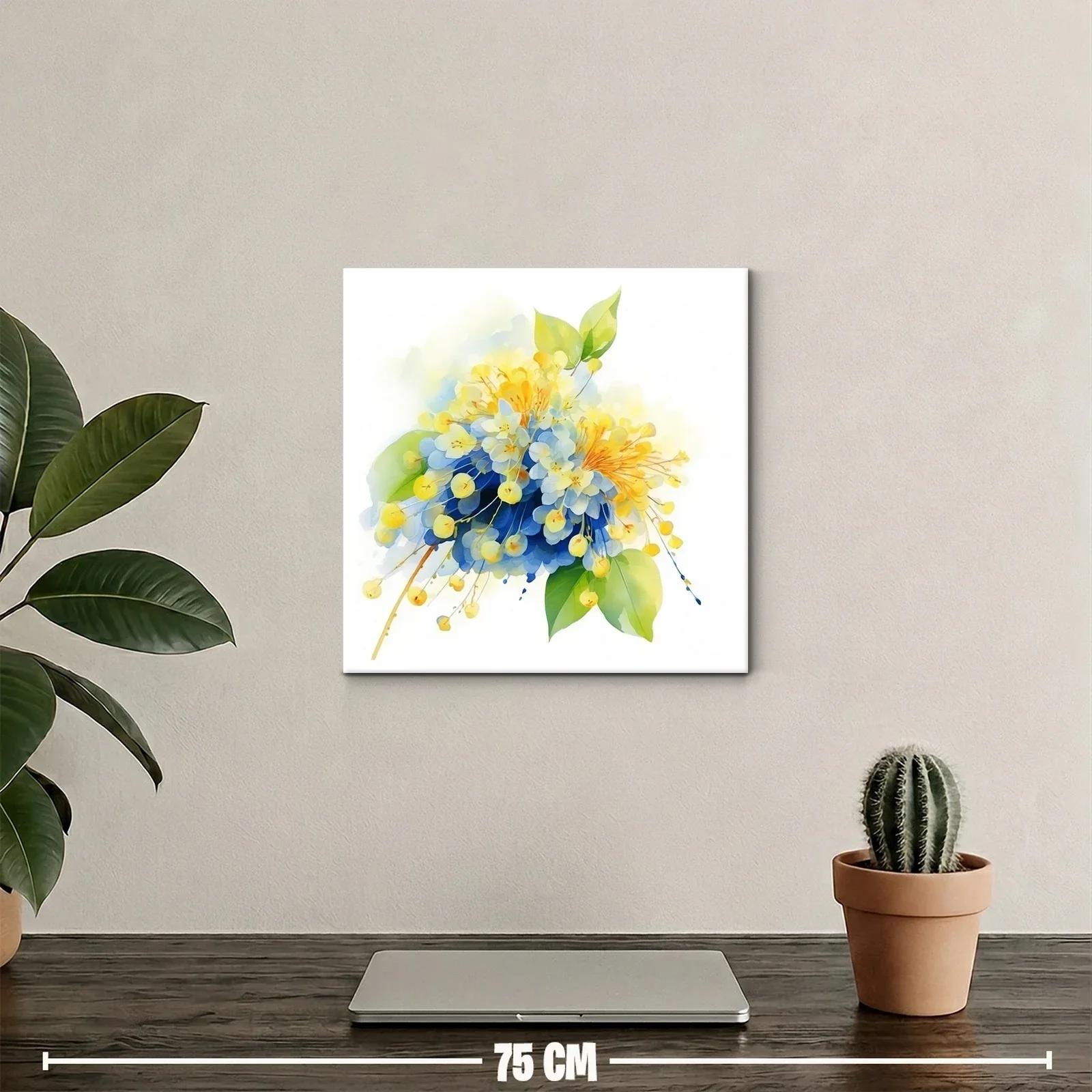 Cuadro floral en tonos azules y amarillos vibrantes — miniatura 2