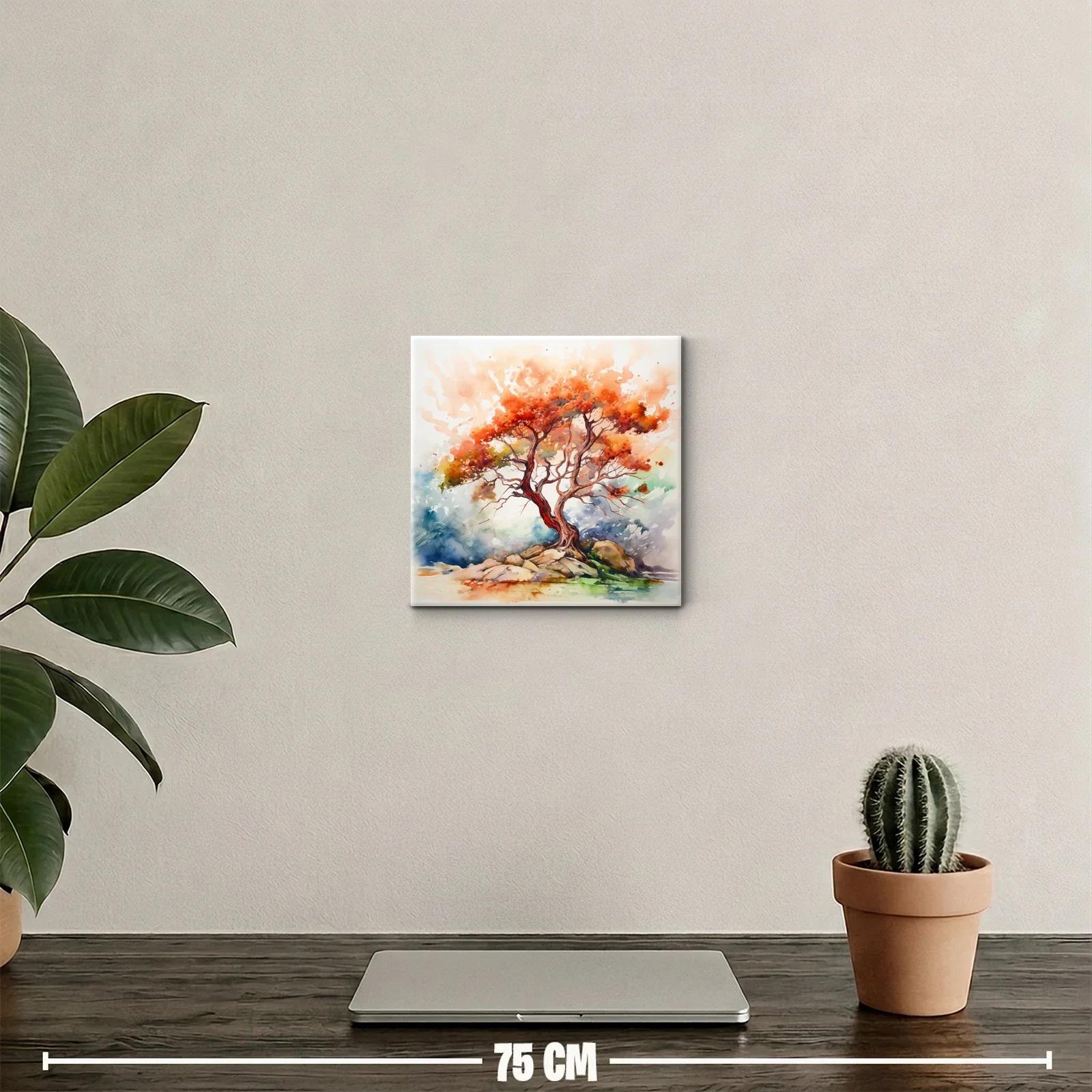 Árbol con follaje cálido y vibrante sobre rocas — miniatura 2
