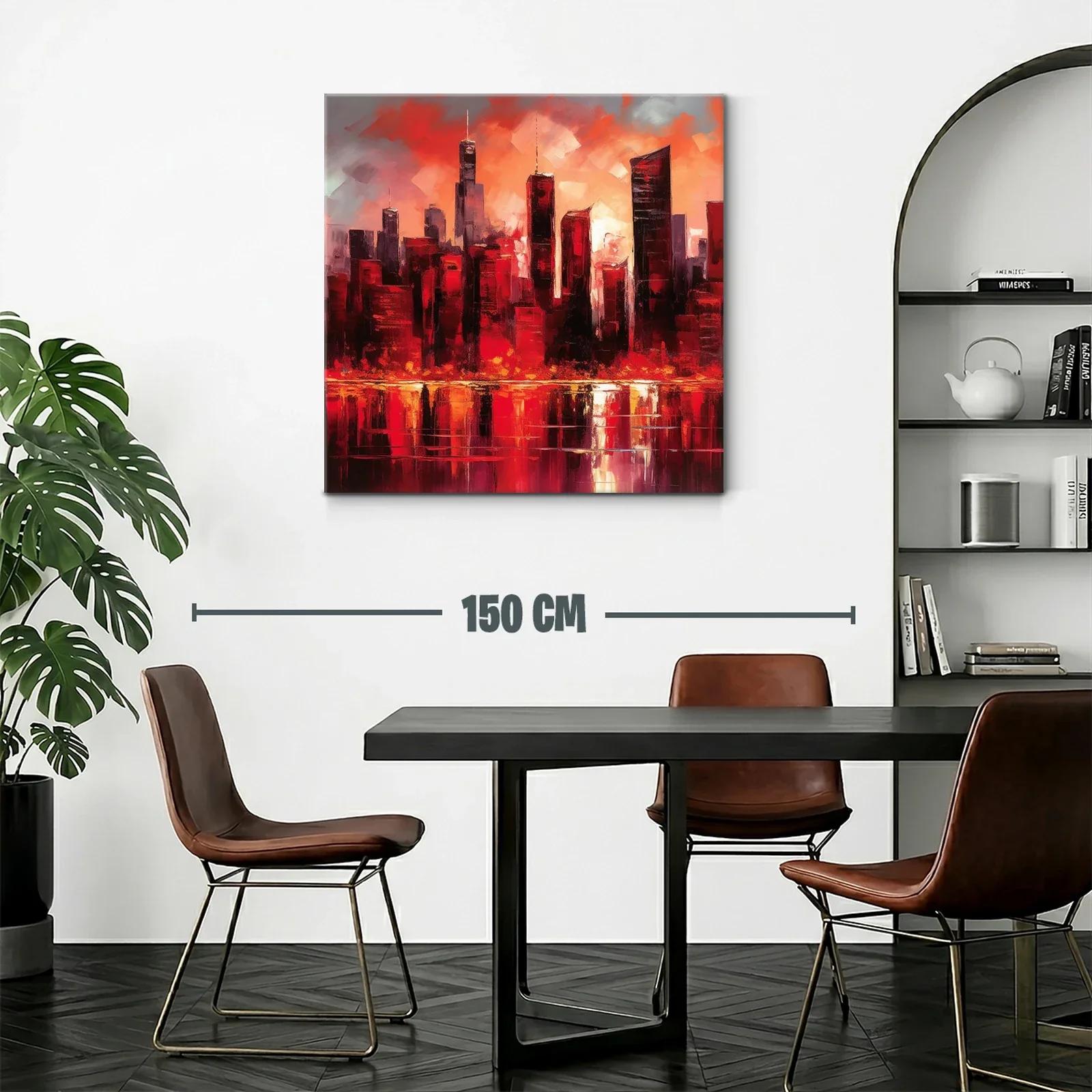 Atardecer urbano vibrante con reflejos intensos en rojo y naranja — miniatura 2