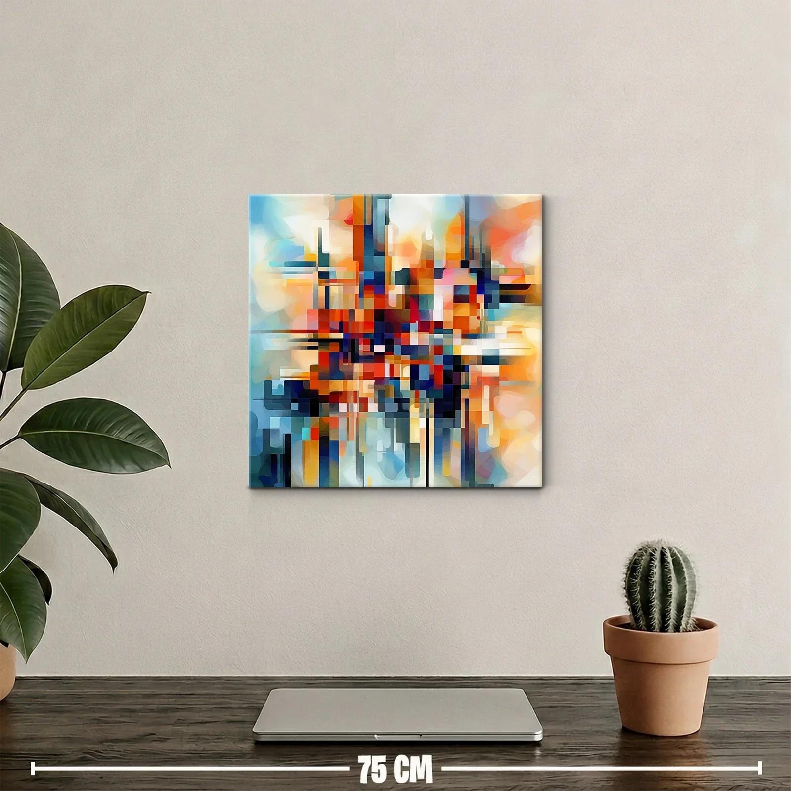 Cuadro abstracto geométrico en tonos vibrantes y cálidos — miniatura 2