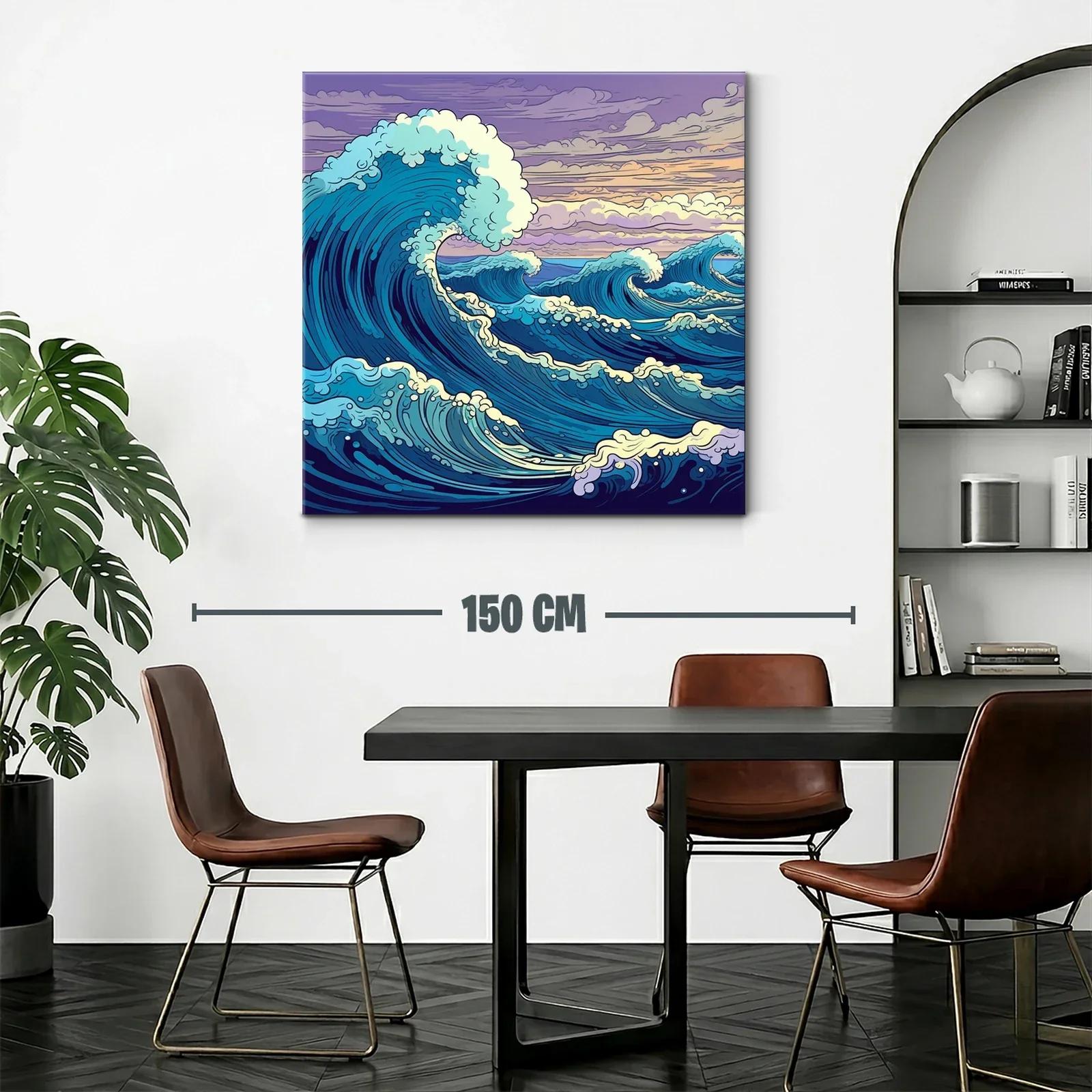 Olas dinámicas bajo un cielo crepuscular en tonos vibrantes — miniatura 2