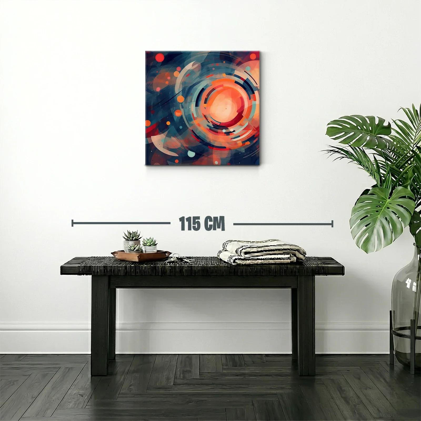 Cuadro abstracto con formas circulares y tonos cálidos y fríos — miniatura 2